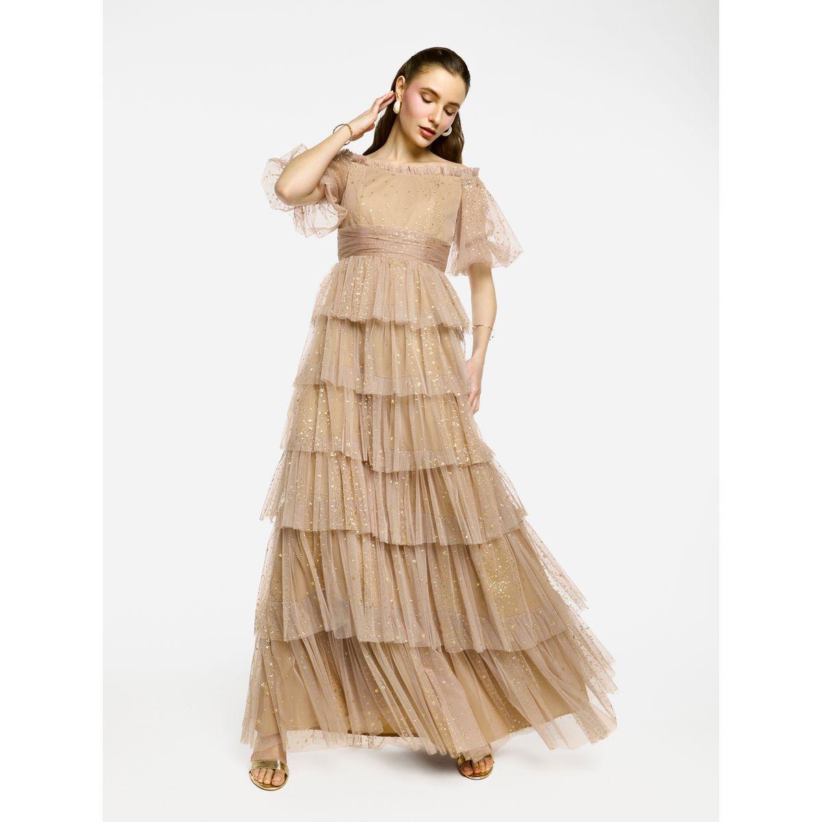 فستان طويل بتفاصيل كشكش مع أكتاف مكشوفة-women-clothing-dresses-image-2