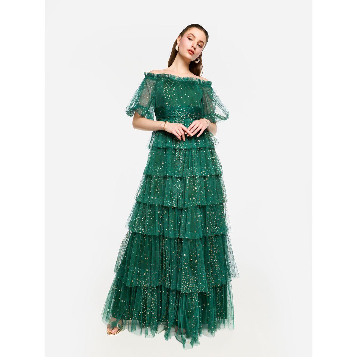 فستان طويل بتفاصيل كشكش مع أكتاف مكشوفة-women-clothing-dresses-image-1