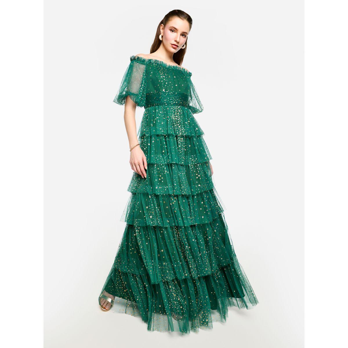 فستان طويل بتفاصيل كشكش مع أكتاف مكشوفة-women-clothing-dresses-image-2