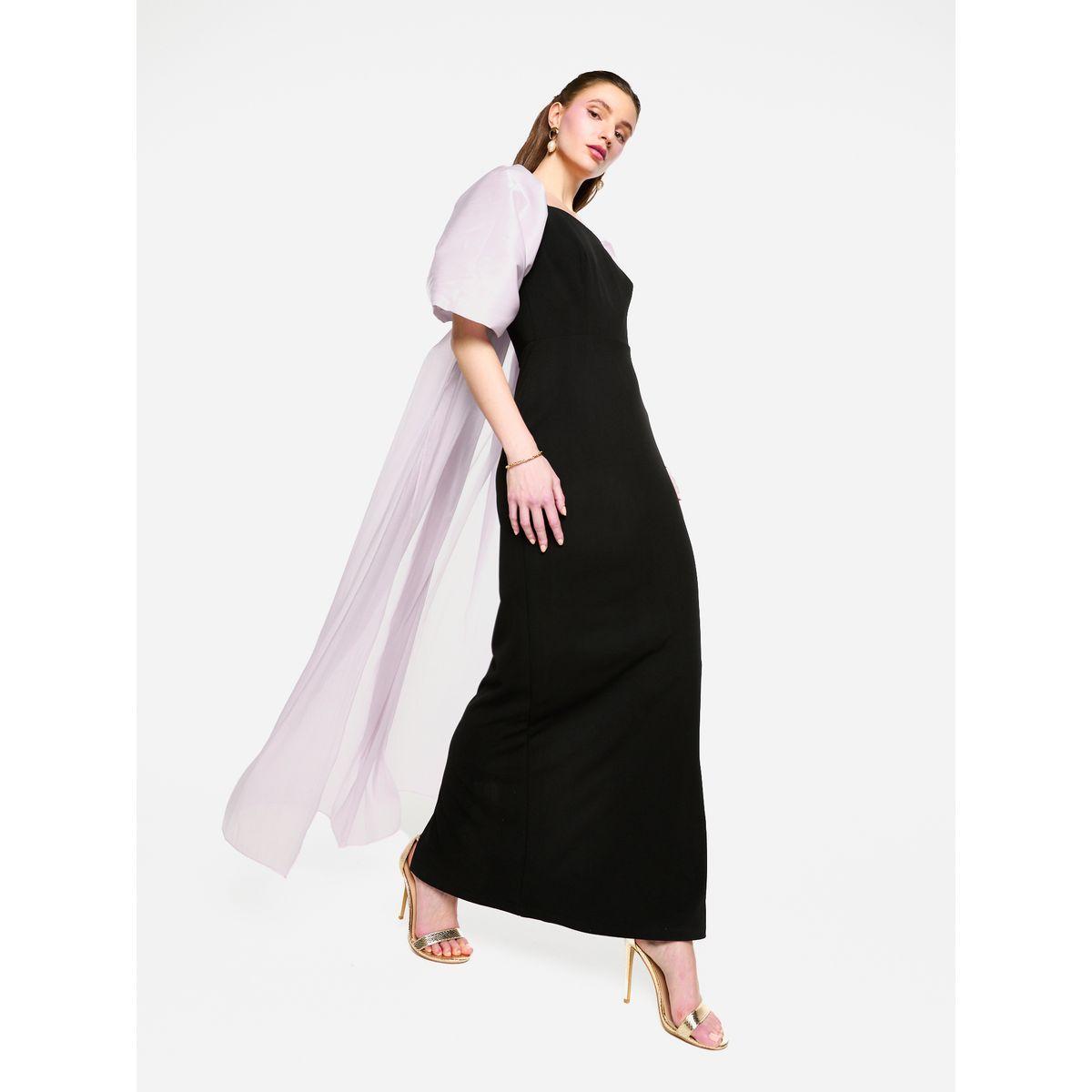 House of Moda Contrast Cape Sleeve Square Neck Maxi Dress-women-clothing-dresses-image-2