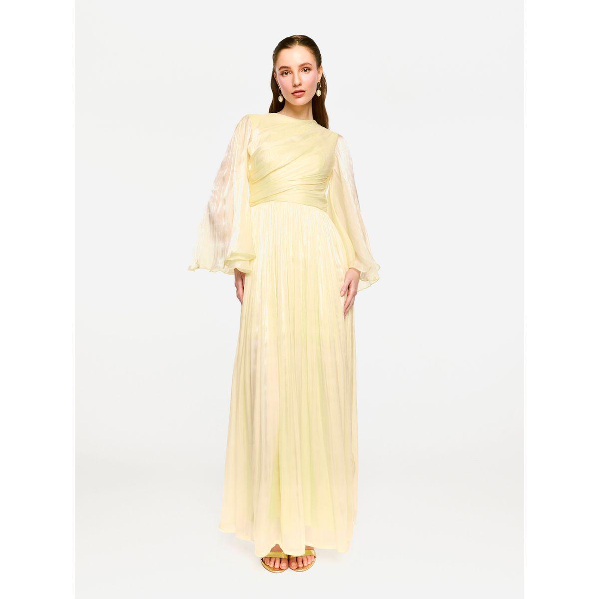 House of Moda Sheer Cape Sleeves Shimmer Pleated Maxi Dress-women-clothing-dresses-image-1