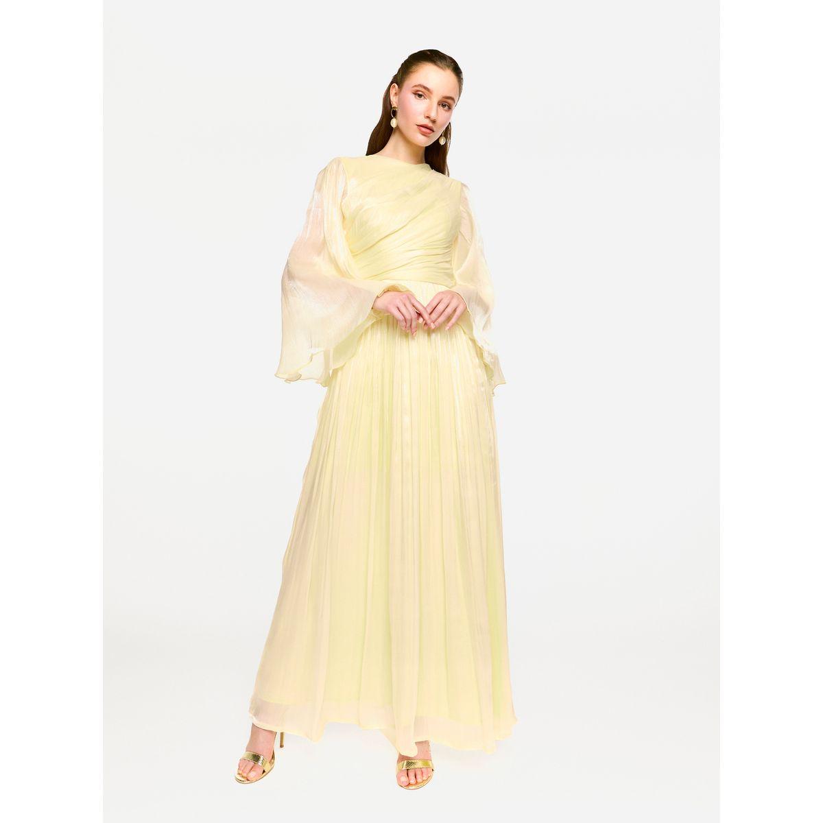 House of Moda Sheer Cape Sleeves Shimmer Pleated Maxi Dress-women-clothing-dresses-image-2