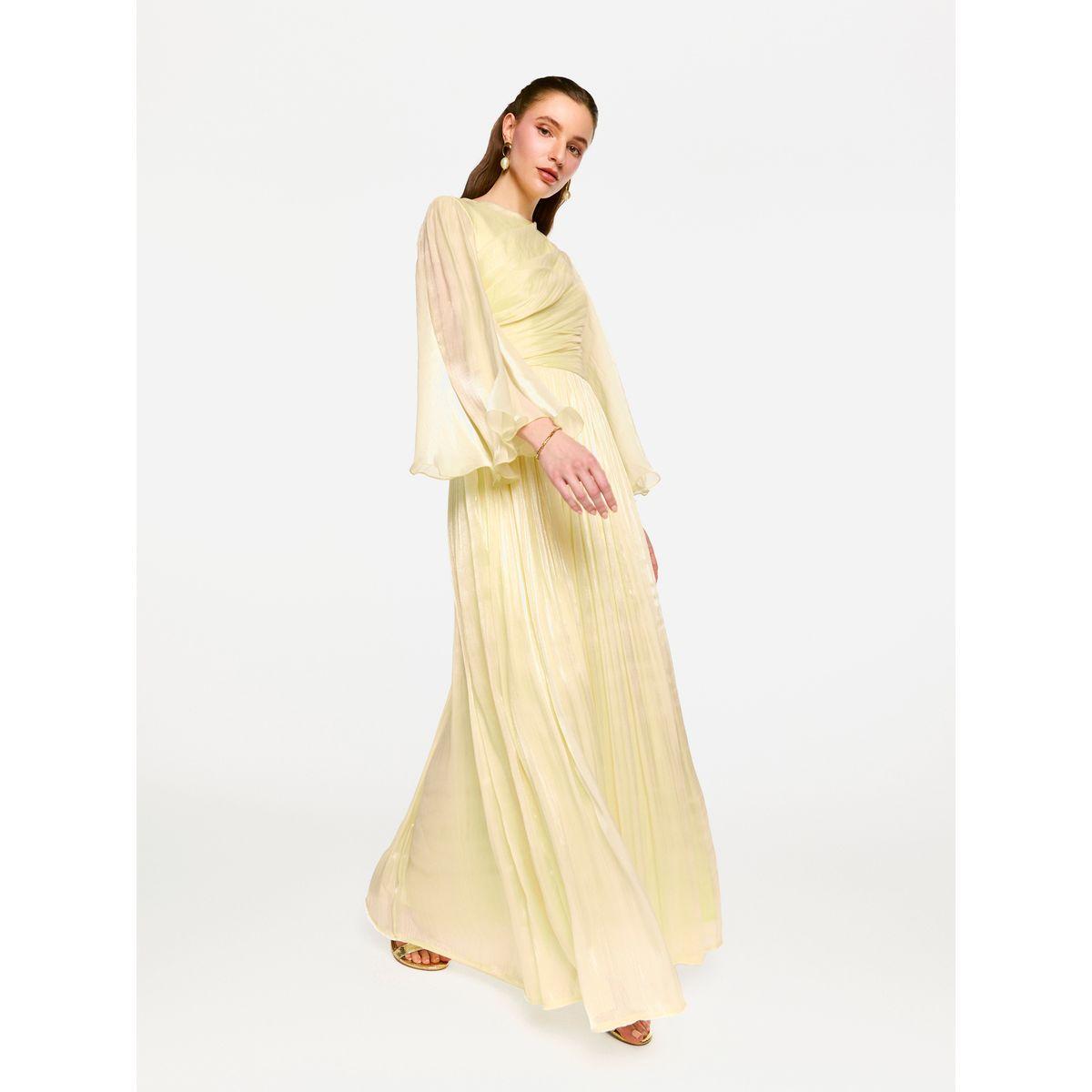 House of Moda Sheer Cape Sleeves Shimmer Pleated Maxi Dress-women-clothing-dresses-image-3