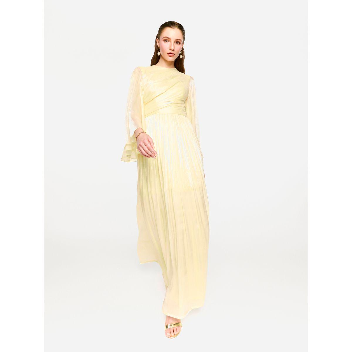 House of Moda Sheer Cape Sleeves Shimmer Pleated Maxi Dress-women-clothing-dresses-image-4