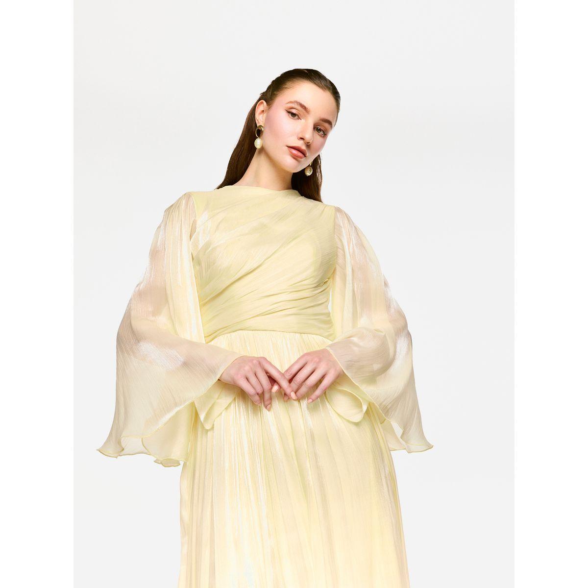House of Moda Sheer Cape Sleeves Shimmer Pleated Maxi Dress-women-clothing-dresses-image-6
