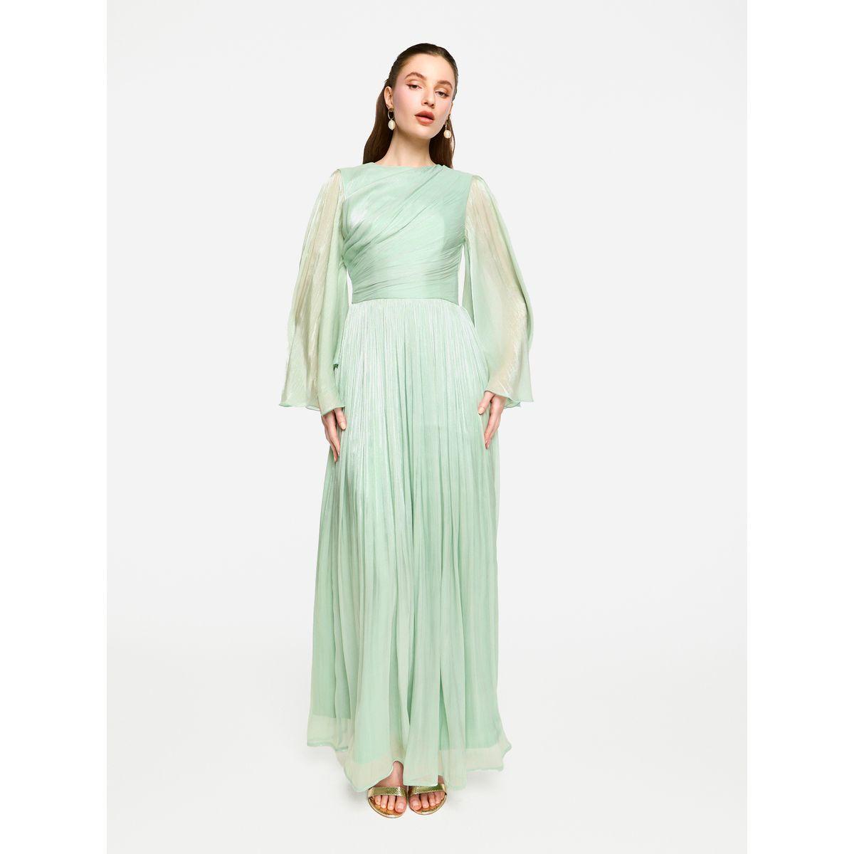 فستان طويل بأكمام بنمط كيب وتفاصيل كسرات-women-clothing-dresses-image-1