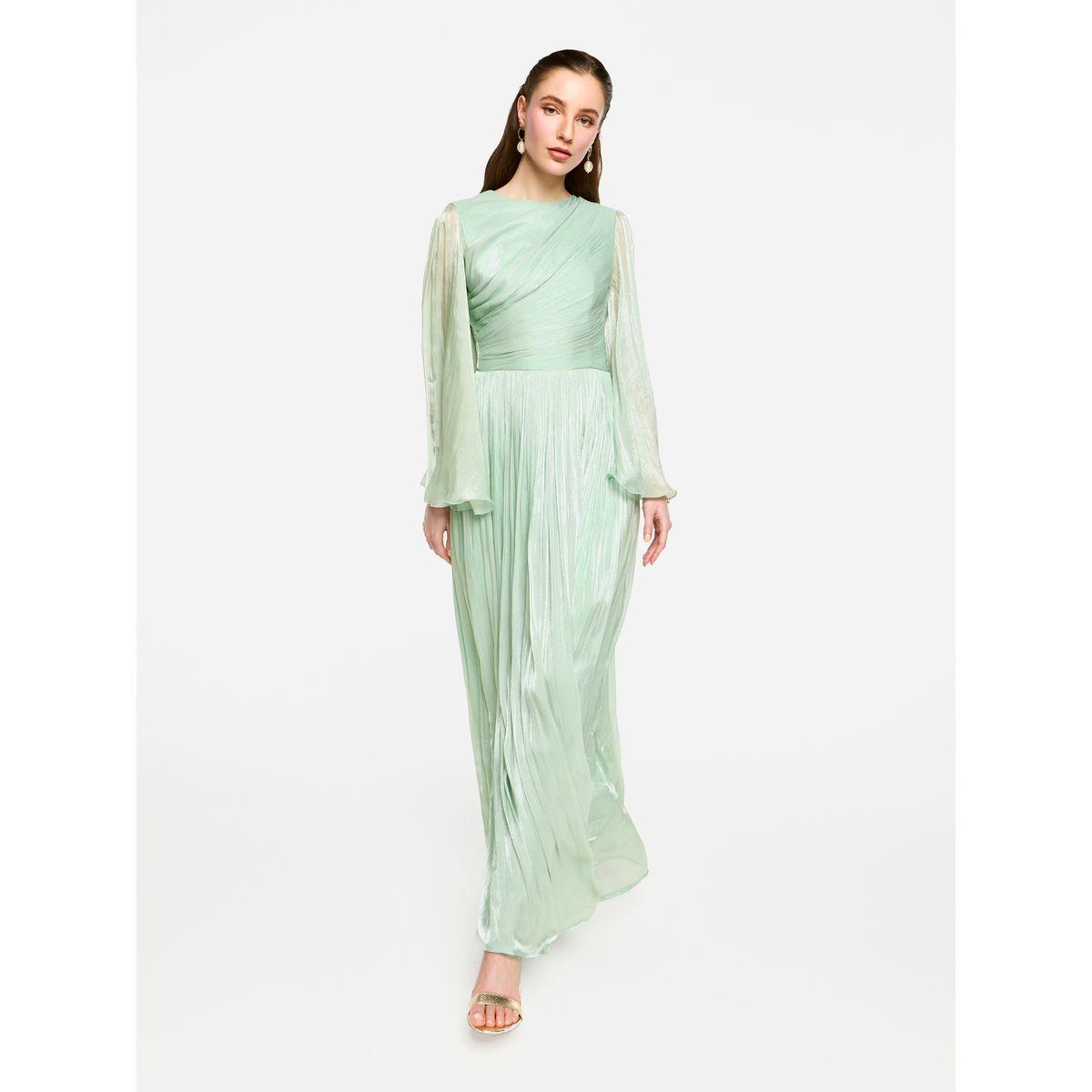فستان طويل بأكمام بنمط كيب وتفاصيل كسرات-women-clothing-dresses-image-2