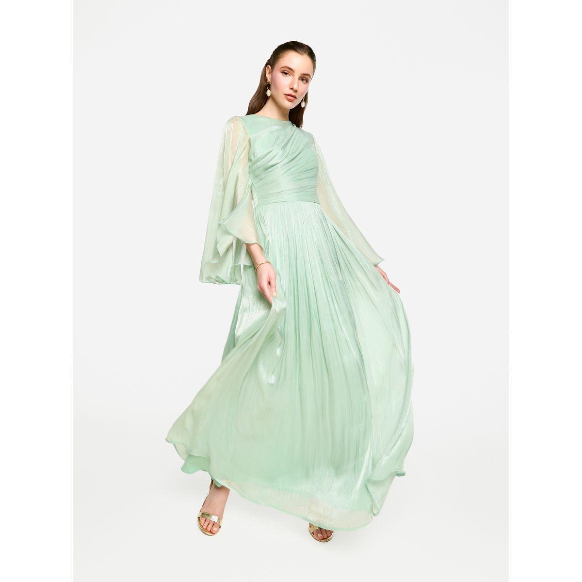فستان طويل بأكمام بنمط كيب وتفاصيل كسرات-women-clothing-dresses-image-3