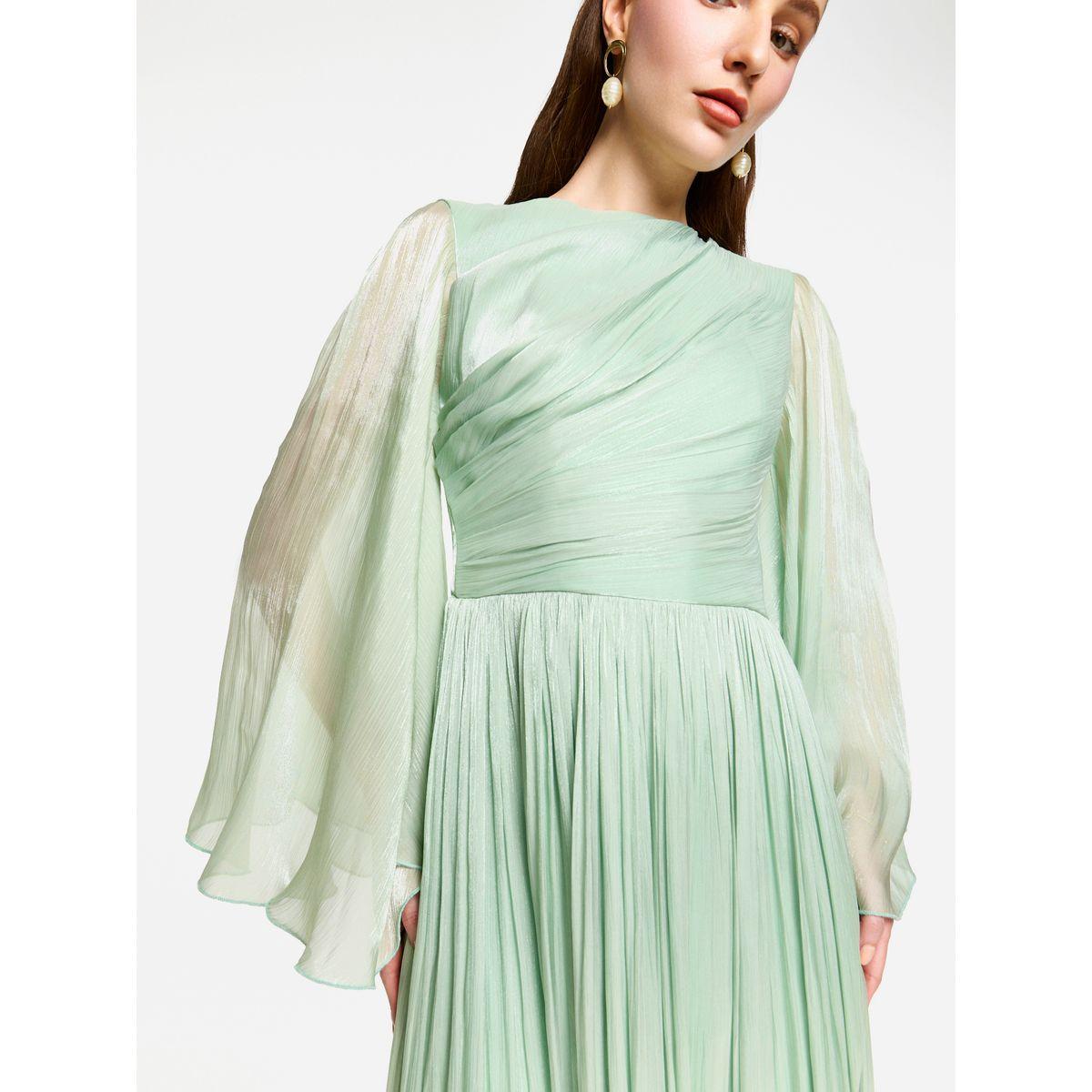 فستان طويل بأكمام بنمط كيب وتفاصيل كسرات-women-clothing-dresses-image-7