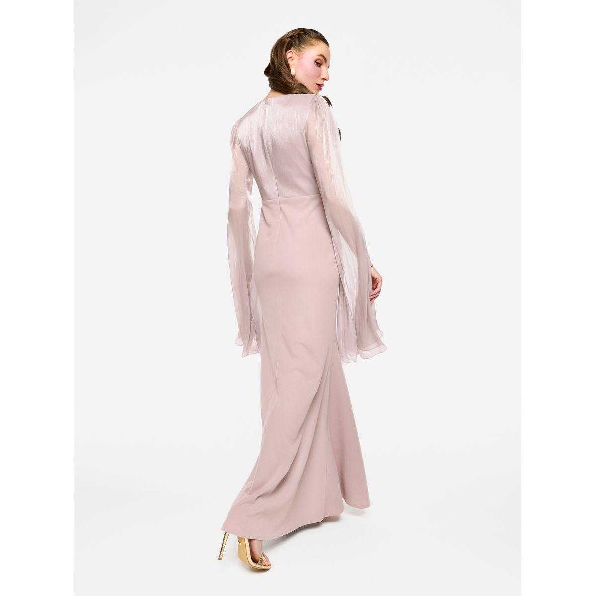 فستان طويل بأكمام اوجانزا بنمط كيب وتفاصيل كسرات-women-clothing-dresses-image-10