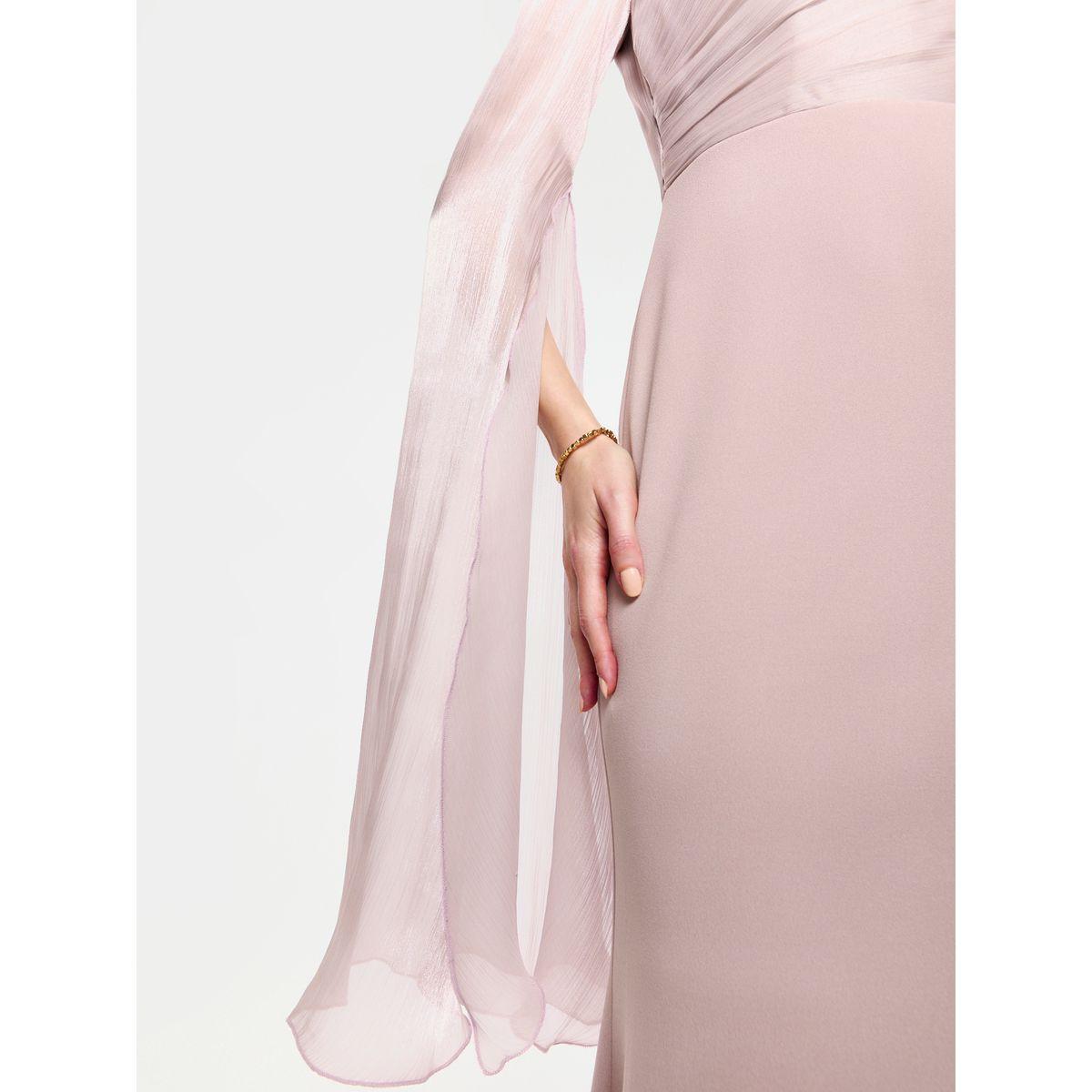 فستان طويل بأكمام اوجانزا بنمط كيب وتفاصيل كسرات-women-clothing-dresses-image-11