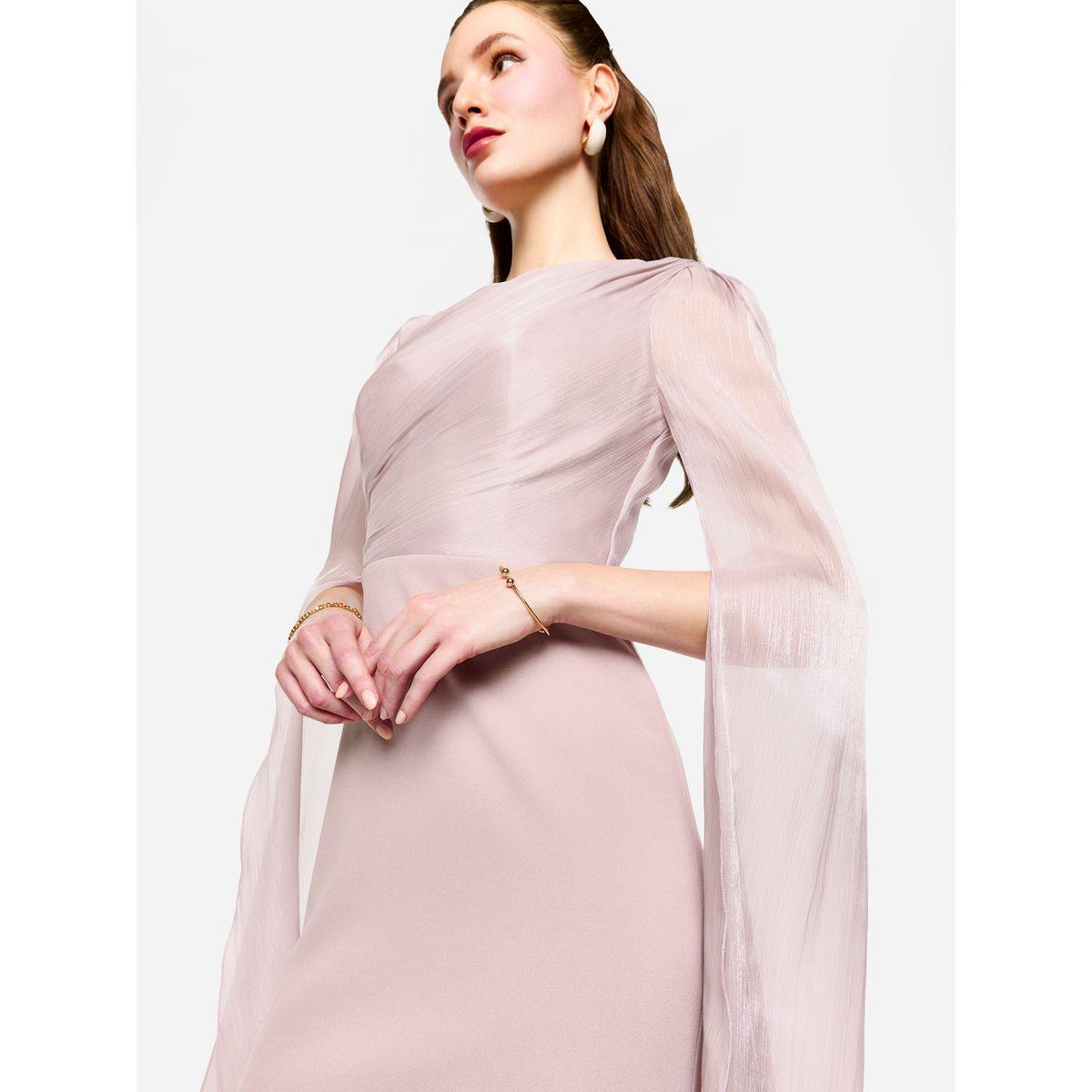 فستان طويل بأكمام اوجانزا بنمط كيب وتفاصيل كسرات-women-clothing-dresses-image-2