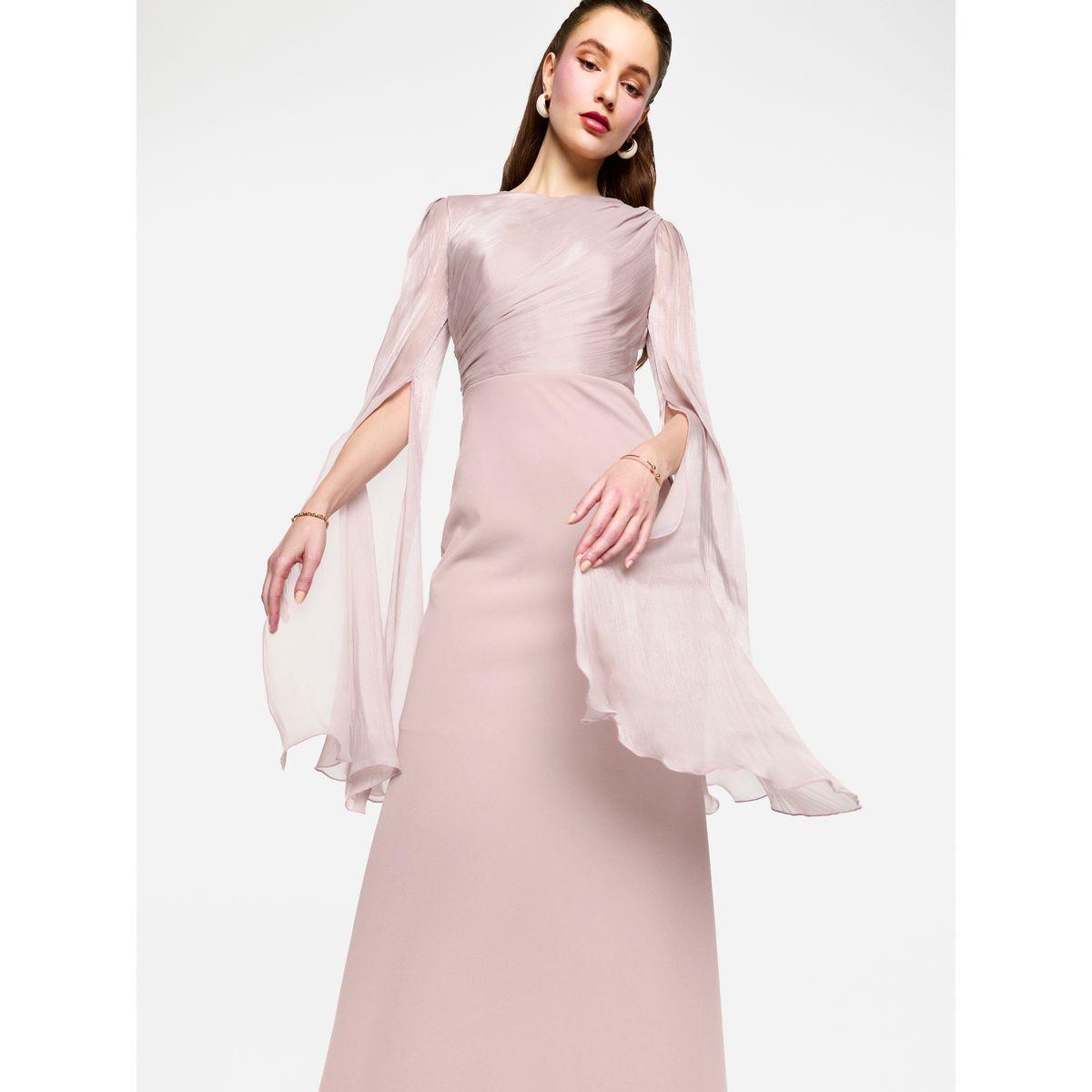 فستان طويل بأكمام اوجانزا بنمط كيب وتفاصيل كسرات-women-clothing-dresses-image-3