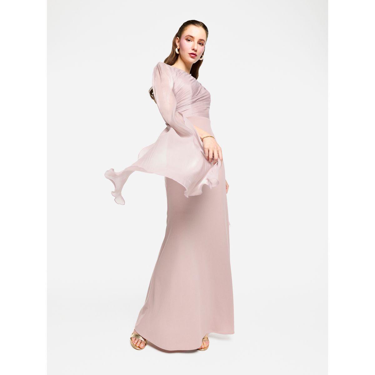 فستان طويل بأكمام اوجانزا بنمط كيب وتفاصيل كسرات-women-clothing-dresses-image-5