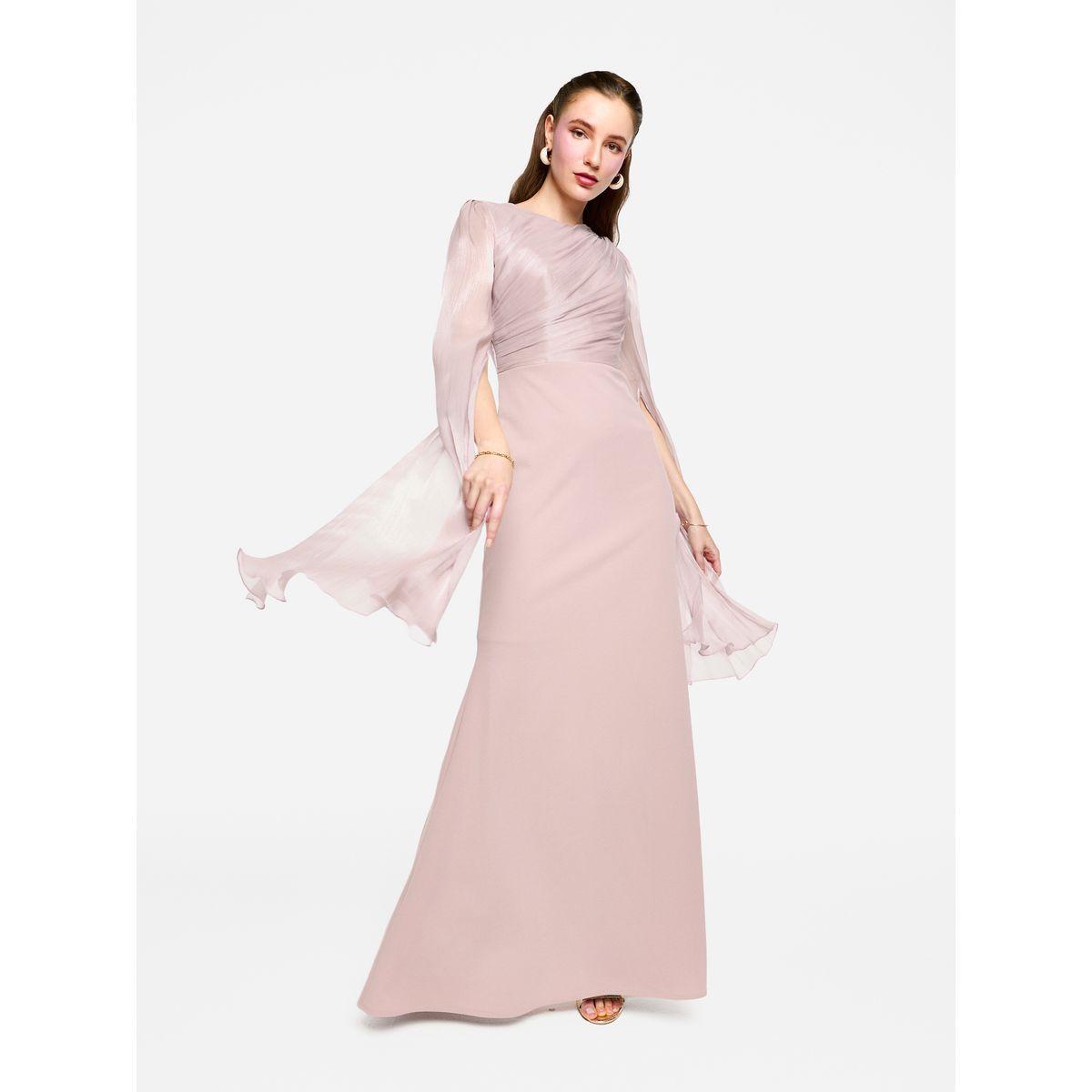 فستان طويل بأكمام اوجانزا بنمط كيب وتفاصيل كسرات-women-clothing-dresses-image-7