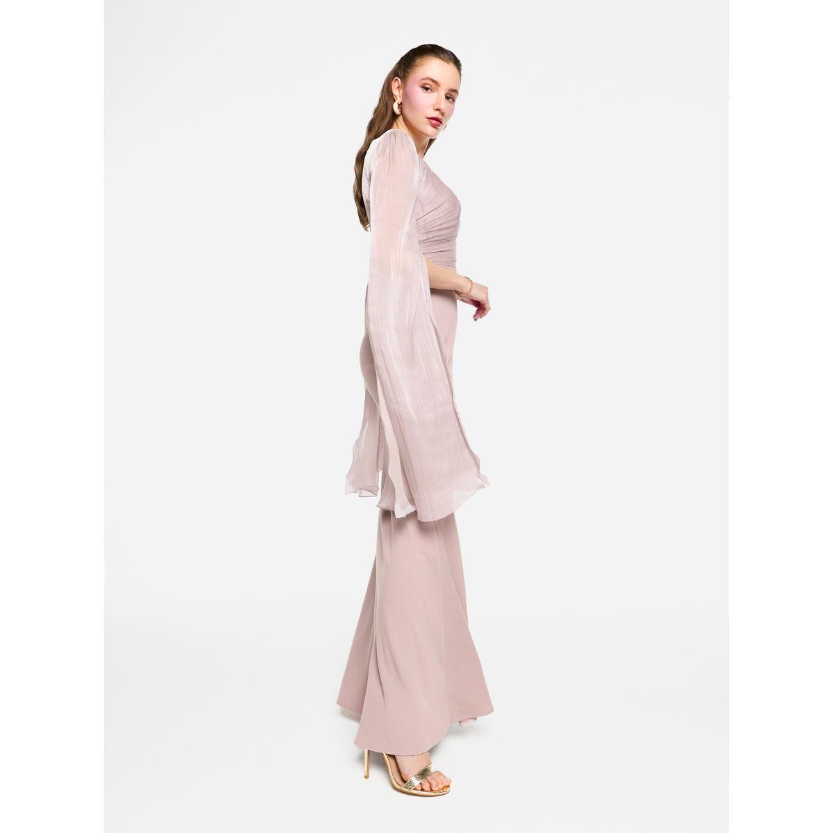 فستان طويل بأكمام اوجانزا بنمط كيب وتفاصيل كسرات-women-clothing-dresses-image-8