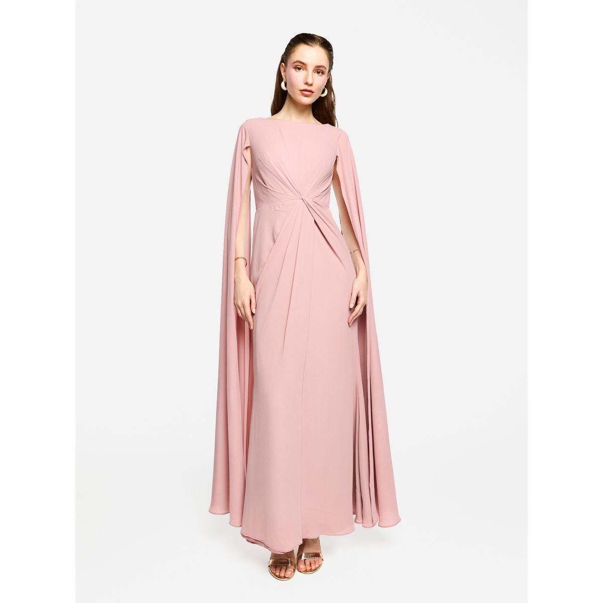 فستان طويل بأكمام بنمط كيب وتفاصيل مزمومة-women-clothing-dresses-image-1