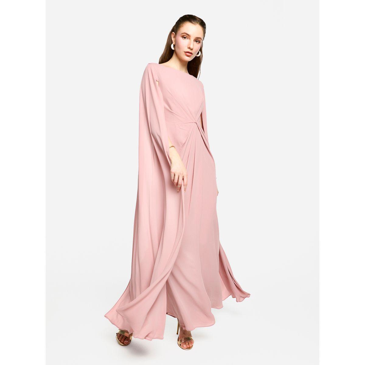 فستان طويل بأكمام بنمط كيب وتفاصيل مزمومة-women-clothing-dresses-image-3