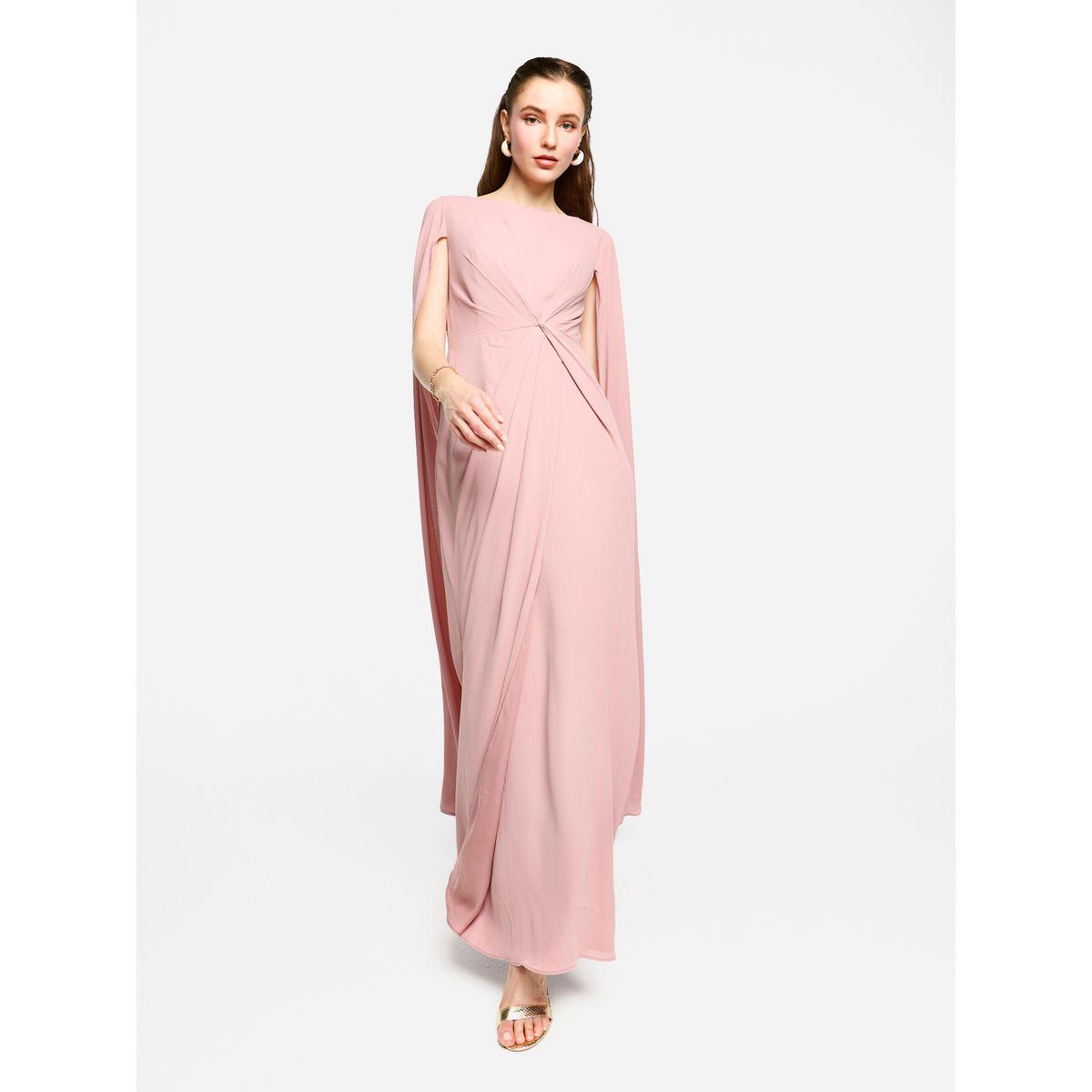 فستان طويل بأكمام بنمط كيب وتفاصيل مزمومة-women-clothing-dresses-image-4