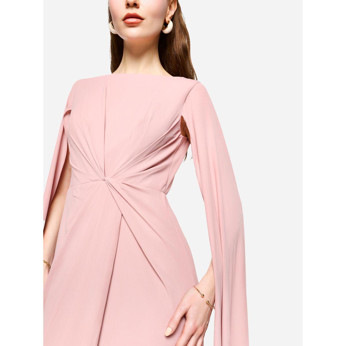 فستان طويل بأكمام بنمط كيب وتفاصيل مزمومة-women-clothing-dresses-image-7