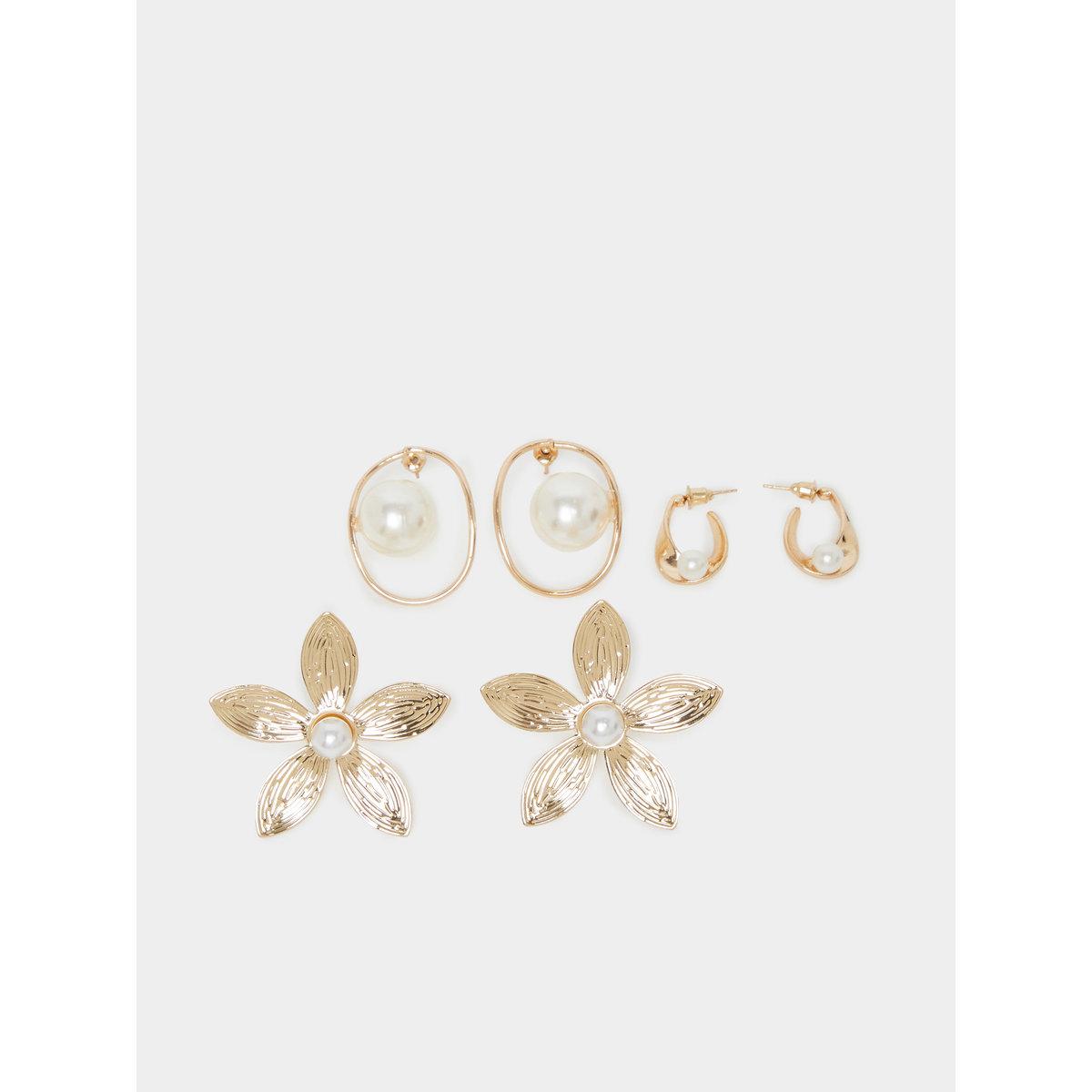 Styli Set of 3 - Floral Pearl Earrings-women-watchesandjewellery-jewellery-earrings-image-1