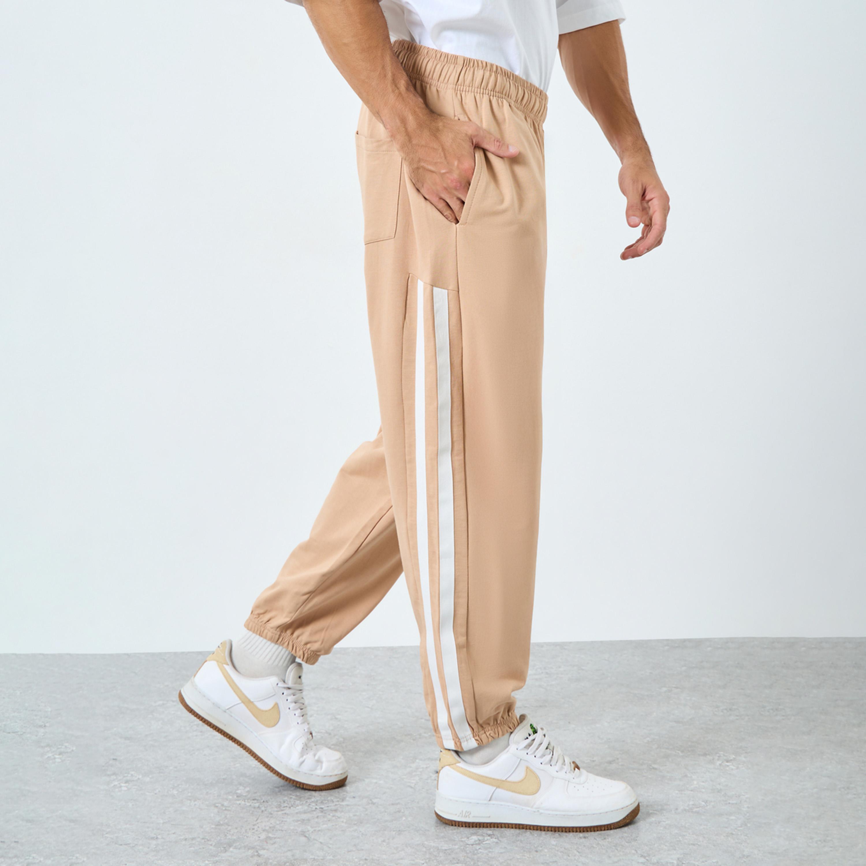Styli Men Beige Striped Relaxed Fit Joggers-men-clothing-bottoms-joggers-image-1