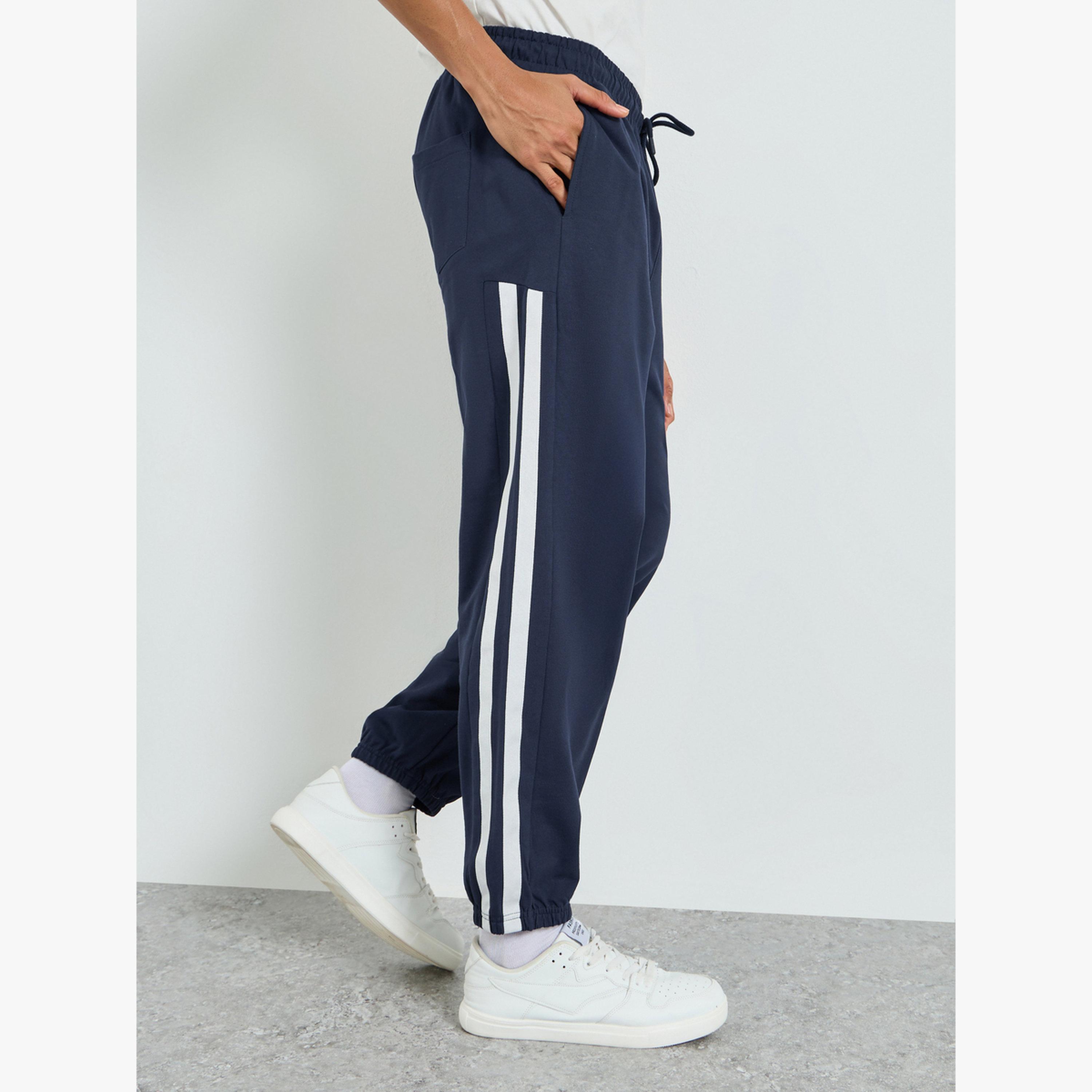 Styli Men Navy Blue Side Striped Panel Relaxed Fit Terry Joggers-men-clothing-bottoms-joggers-image-1