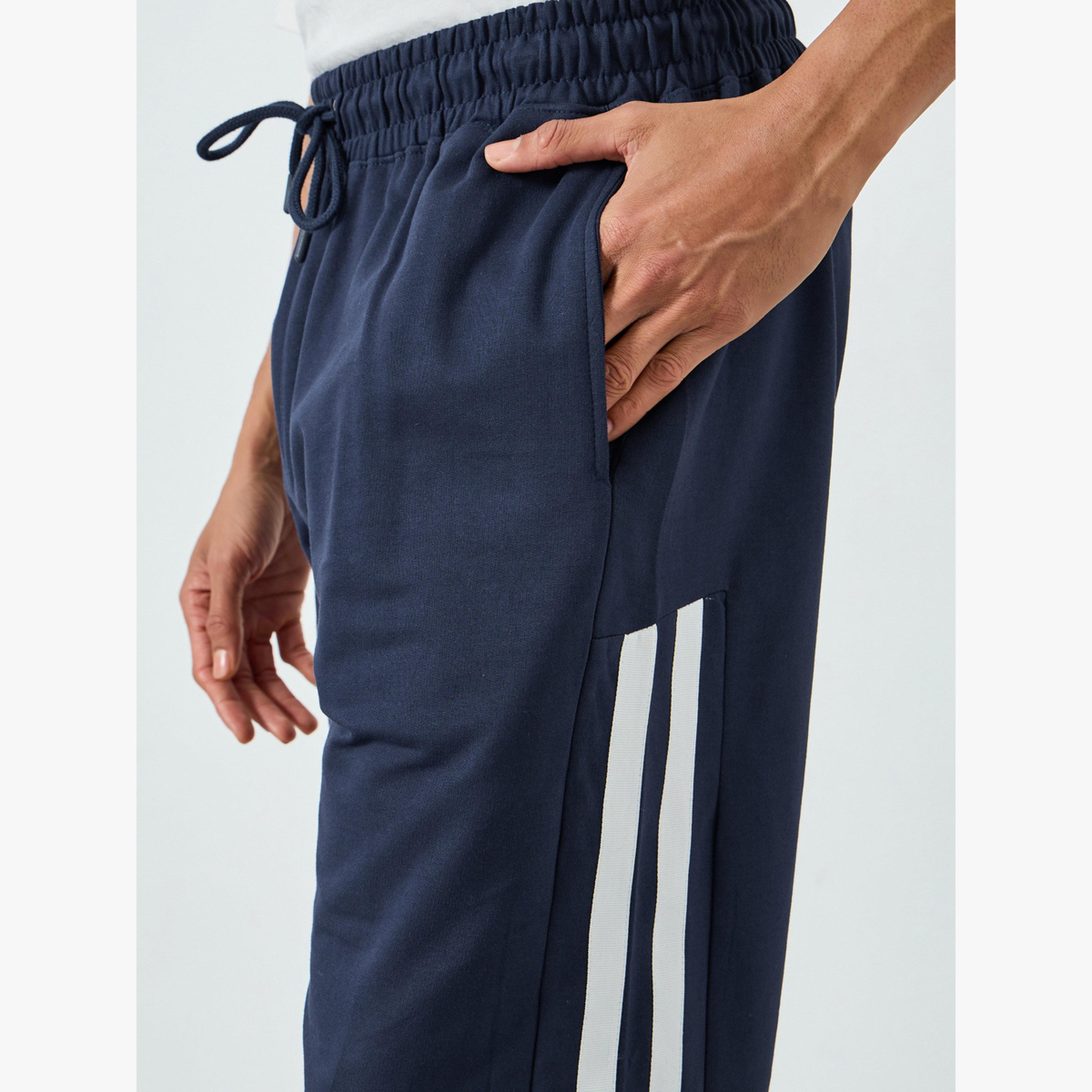 Styli Men Navy Blue Side Striped Panel Relaxed Fit Terry Joggers-men-clothing-bottoms-joggers-image-3