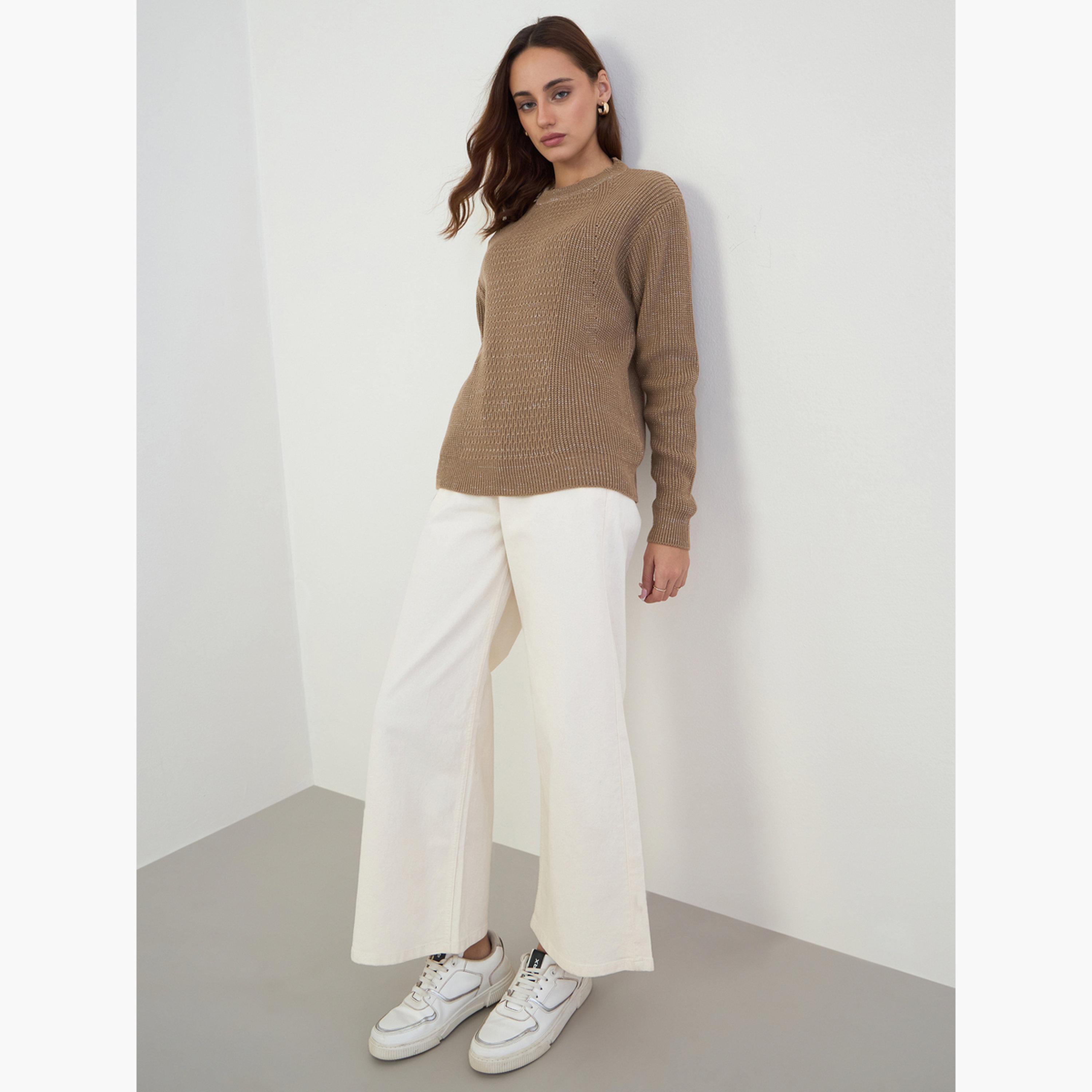 Styli Women Beige Regular Fit Knit Sweater-women-clothing-cardigansandjumpers-jumpers-image-2