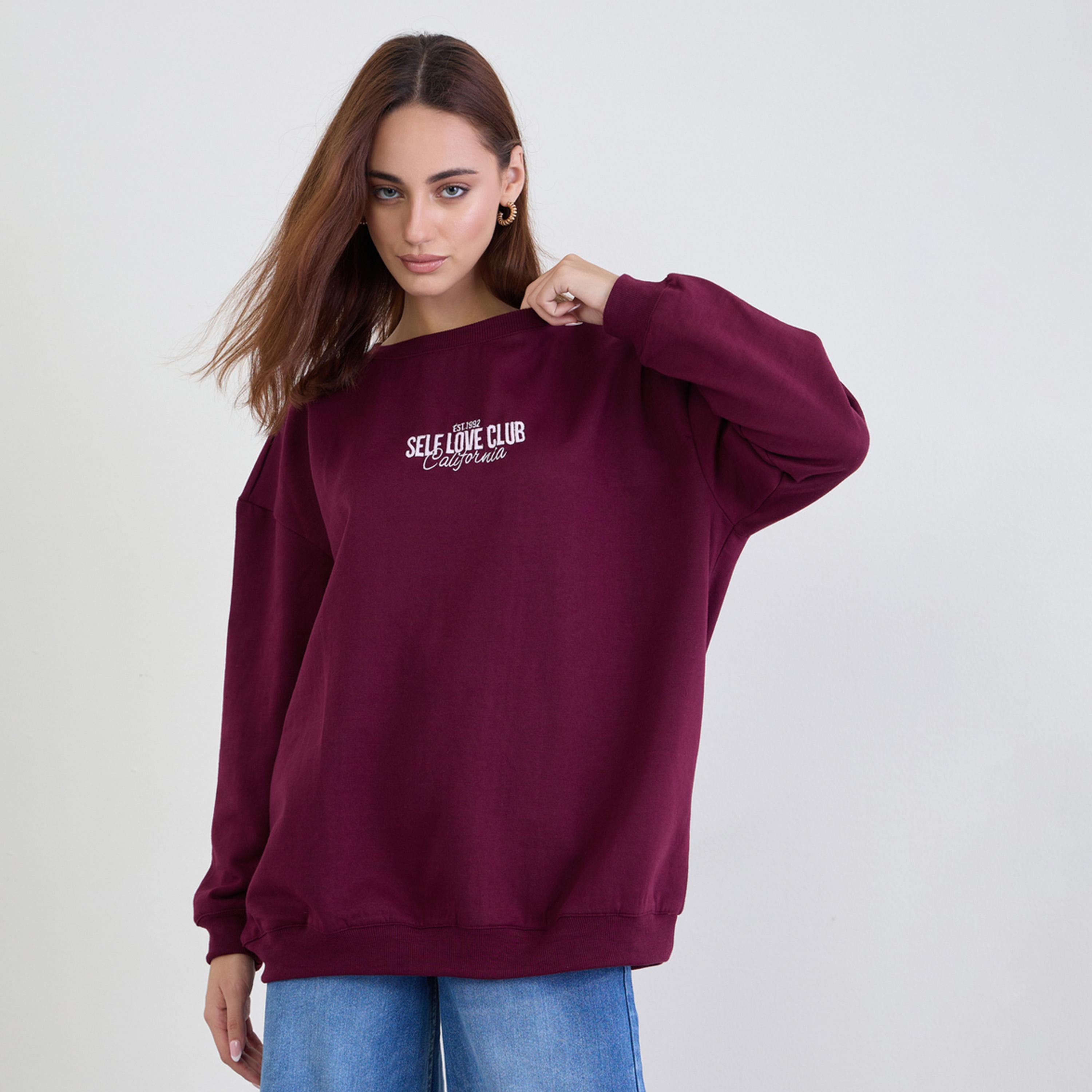 Styli California Embroidered Round Neck Long Sleeves Women's Sweatshirt-women-clothing-hoodiesandsweatshirts-sweatshirts-image-1