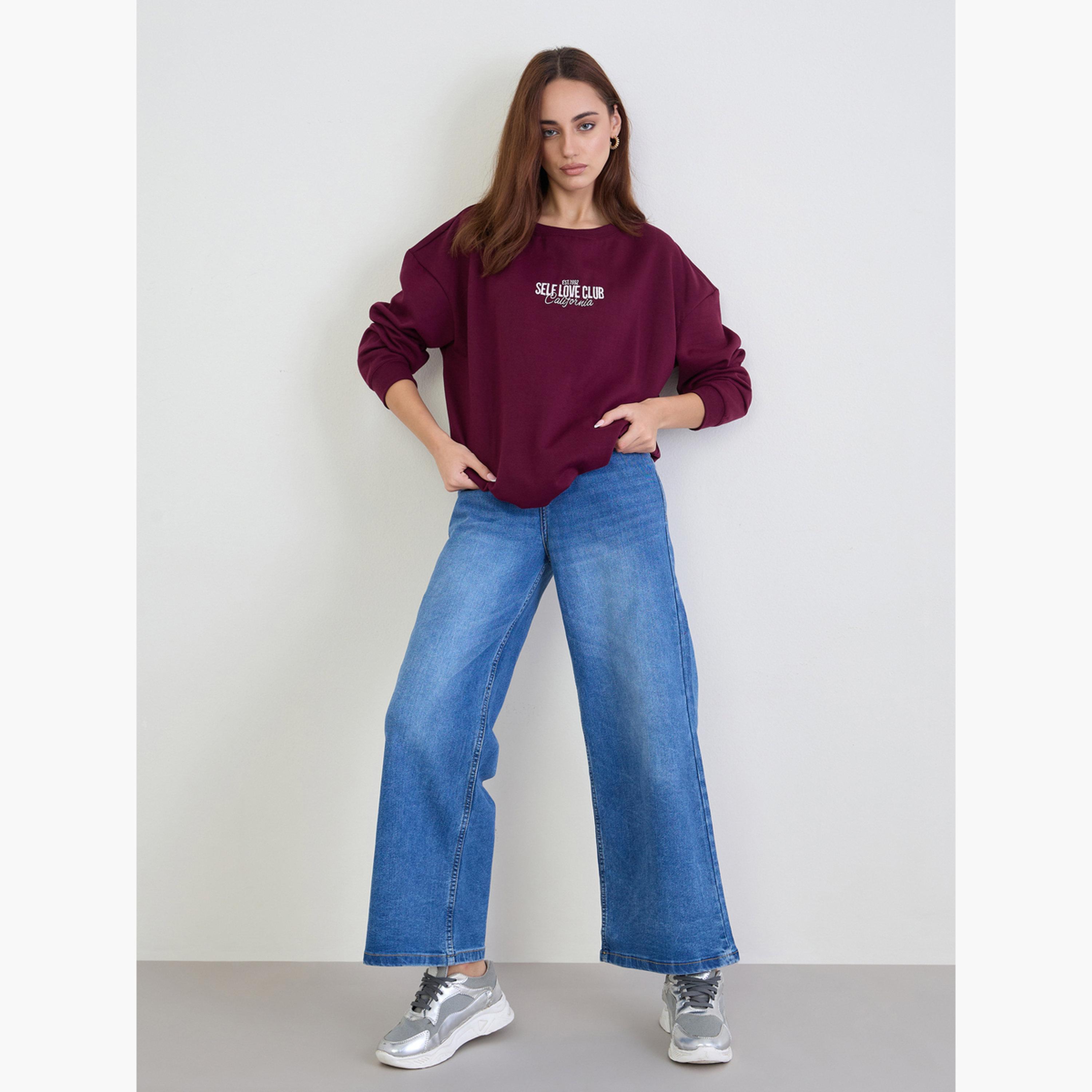 Styli California Embroidered Round Neck Long Sleeves Women's Sweatshirt-women-clothing-hoodiesandsweatshirts-sweatshirts-image-2