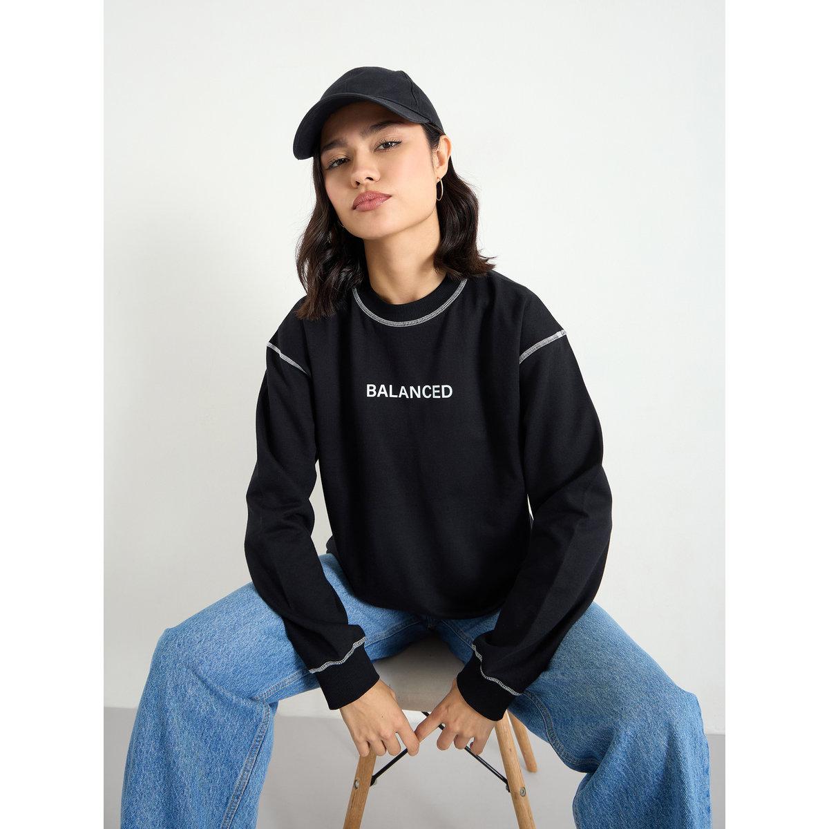 Styli Black Longline Embroidered Slogan Sweatshirt-women-winterwear-hoodiesandsweatshirts-hoodies-image-1