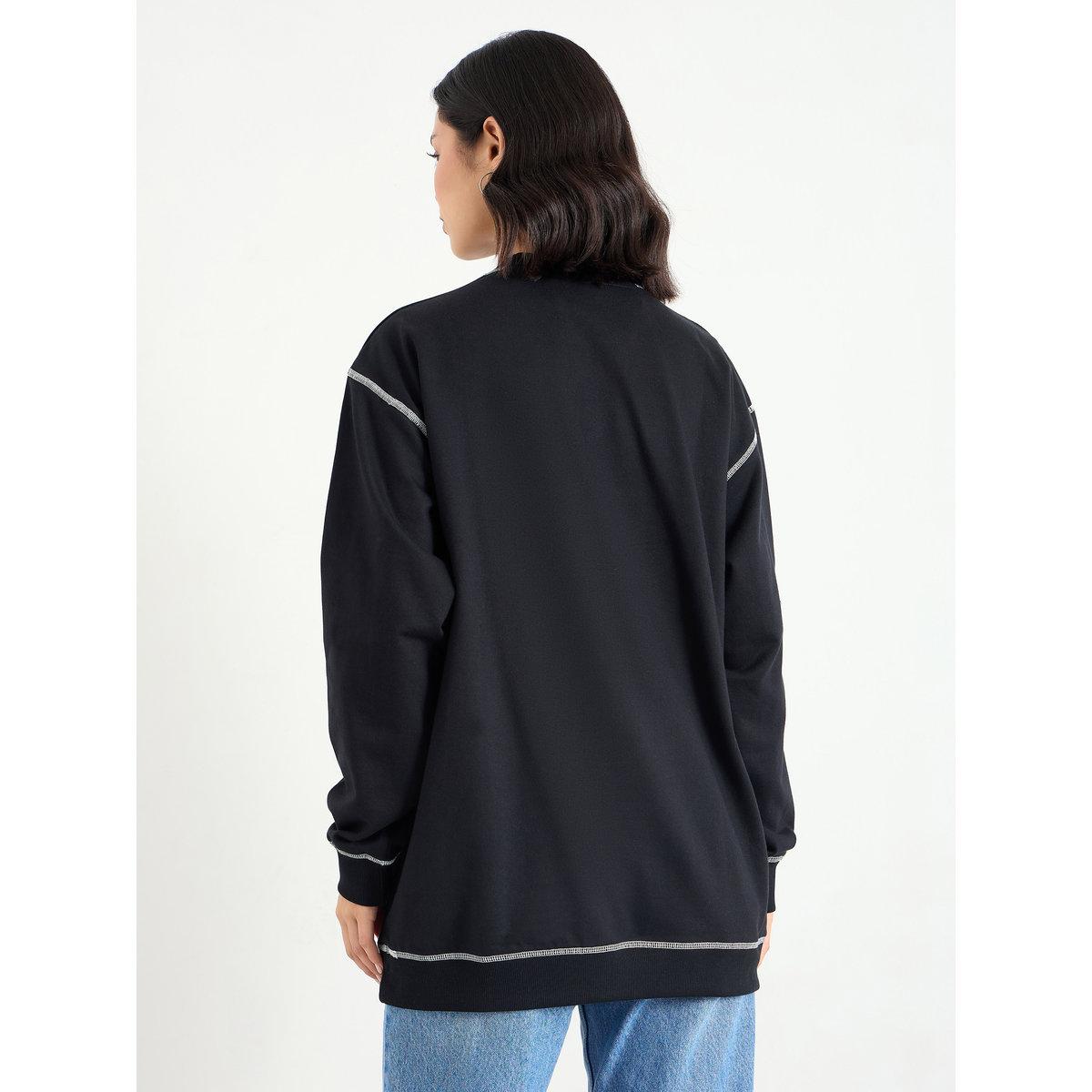 Styli Black Longline Embroidered Slogan Sweatshirt-women-winterwear-hoodiesandsweatshirts-hoodies-image-5