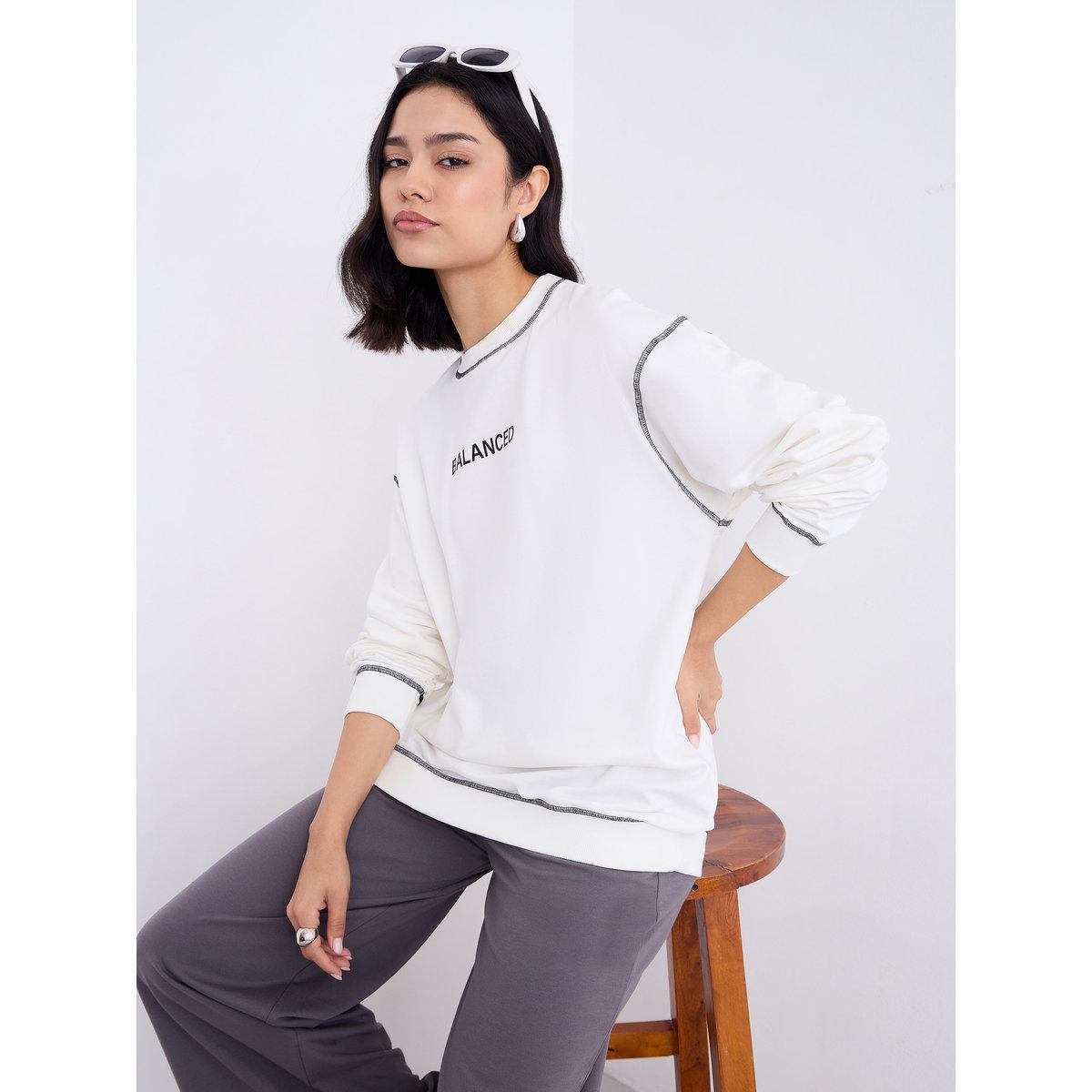 Styli Off White Longline Embroidered Slogan Sweatshirt-women-winterwear-hoodiesandsweatshirts-hoodies-image-1