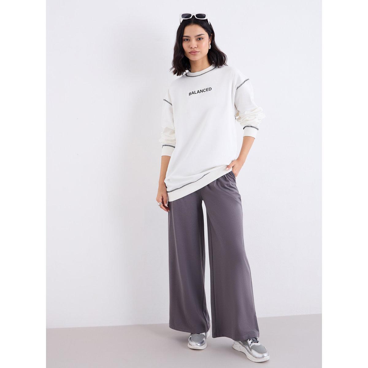 Styli Off White Longline Embroidered Slogan Sweatshirt-women-winterwear-hoodiesandsweatshirts-hoodies-image-2