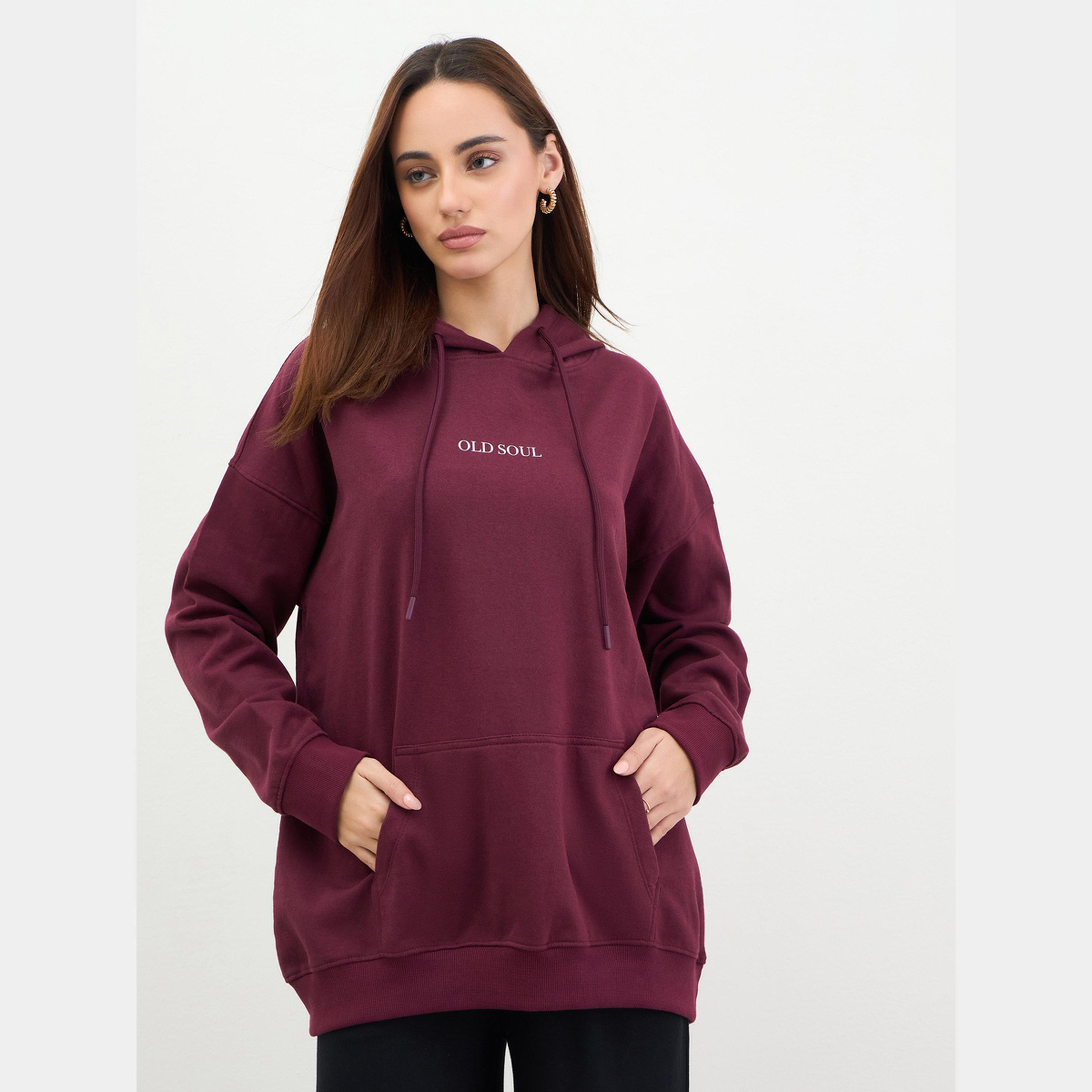 Styli Burgundy Graphic Print Longline Hoodie-women-clothing-hoodiesandsweatshirts-hoodies-image-3