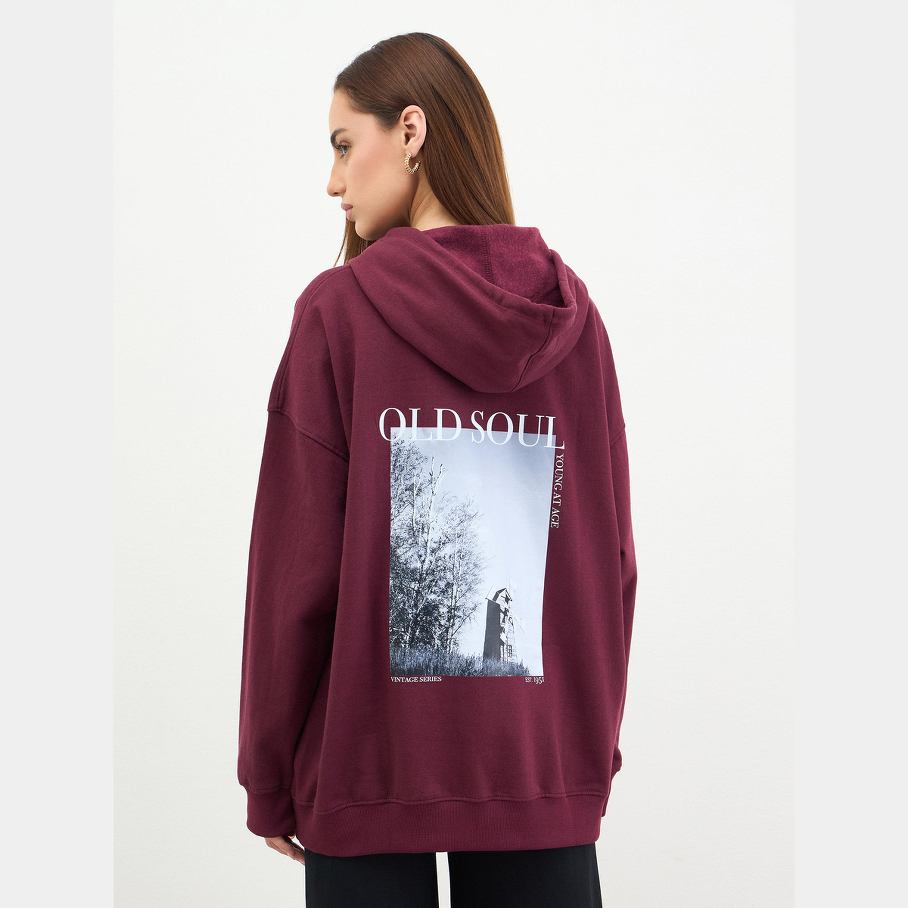 Styli Burgundy Graphic Print Longline Hoodie-women-clothing-hoodiesandsweatshirts-hoodies-image-5