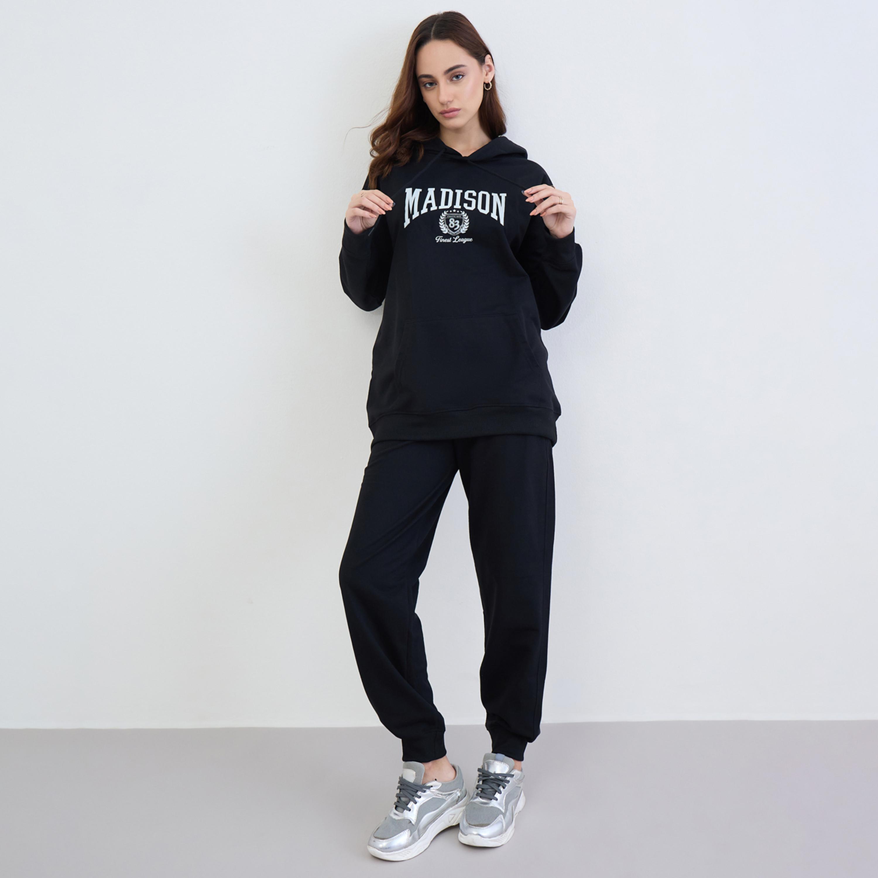 Styli Black Longline Hoodie and Joggers Co-Ords-women-clothing-coordsets-image-1