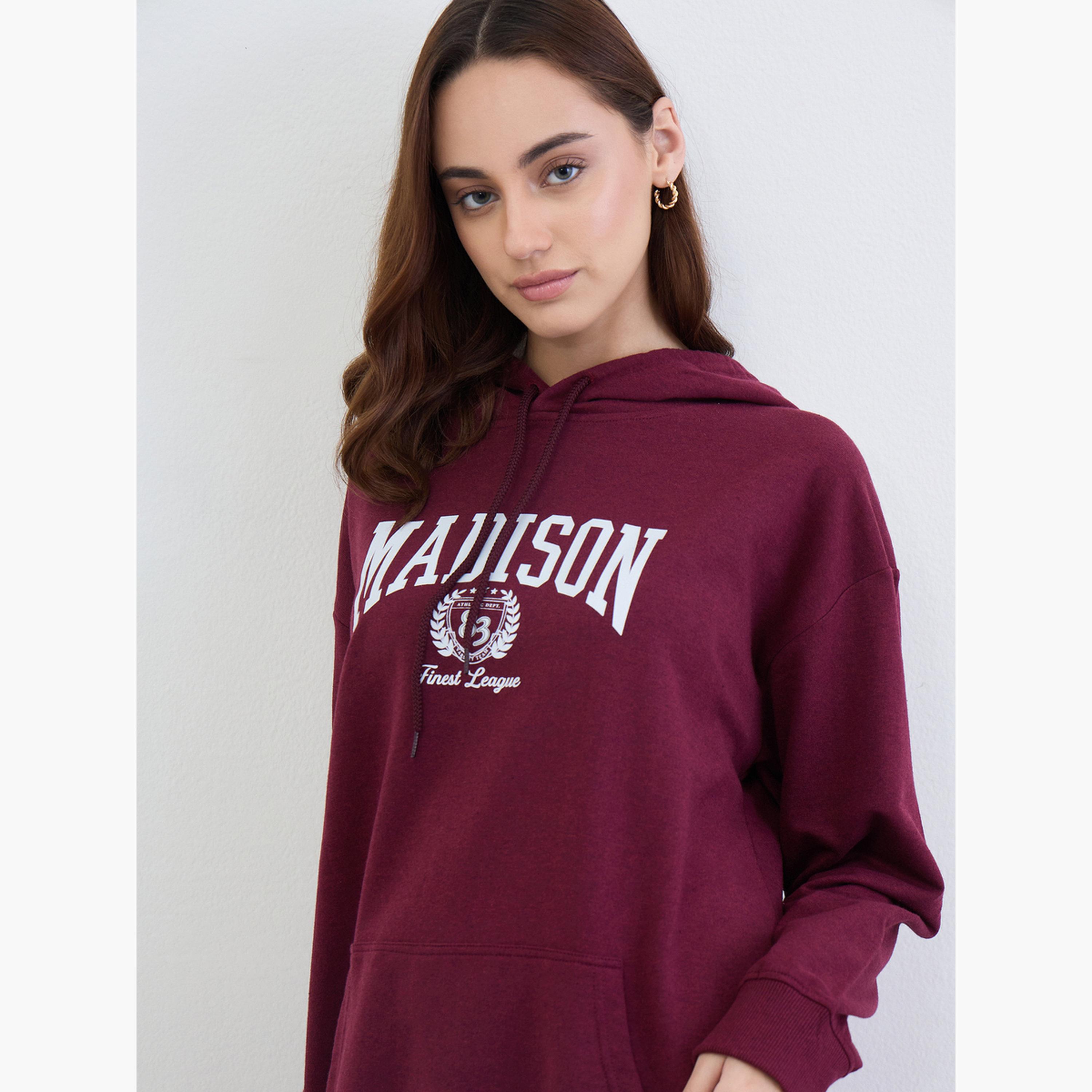 ستايلي - هودي طويل لون برغندي مع بنطال رياضي-women-clothing-coordsets-image-4