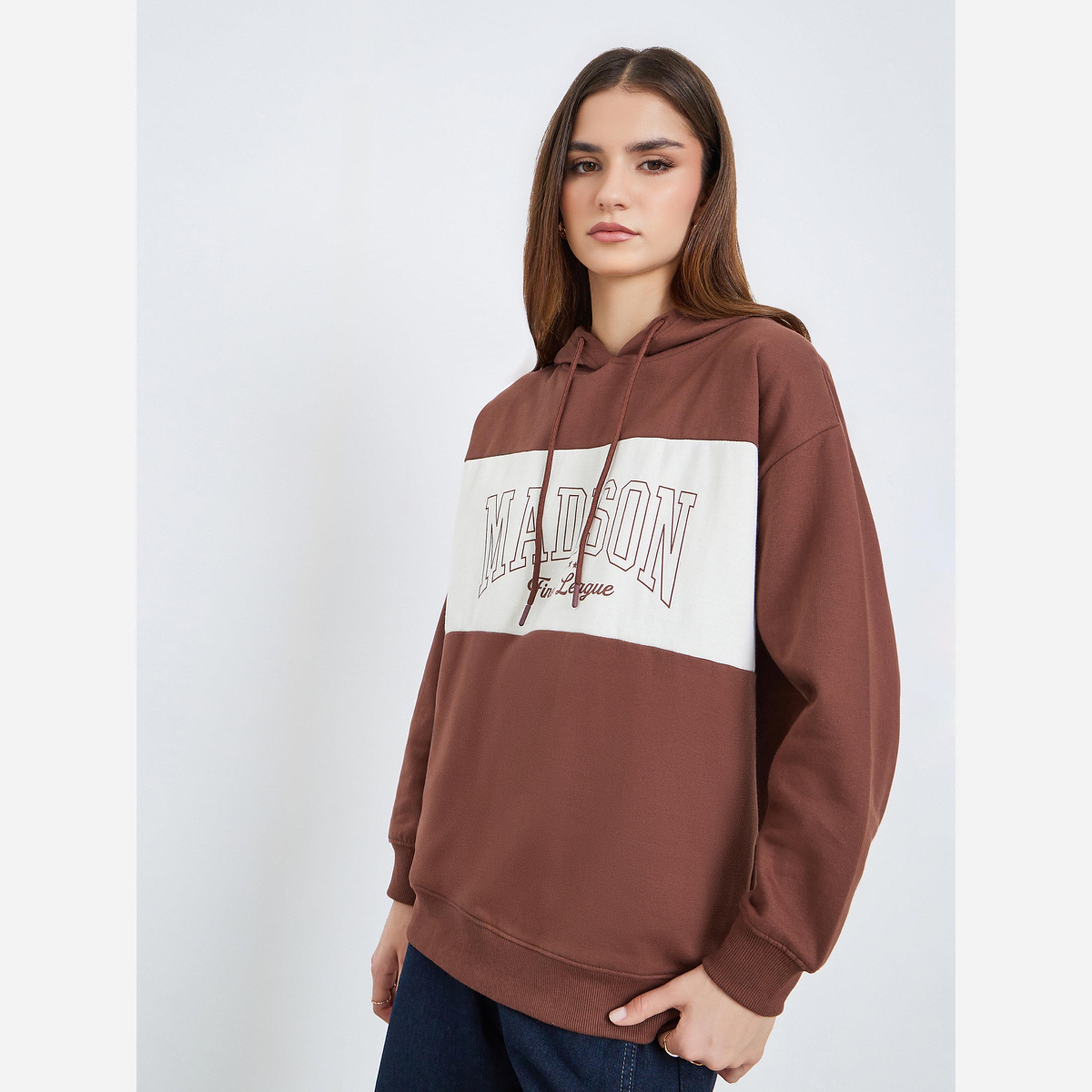 ستايلي - هودي نسائي لون بني قصة عادية وألوان متداخلة-women-clothing-hoodiesandsweatshirts-hoodies-image-1