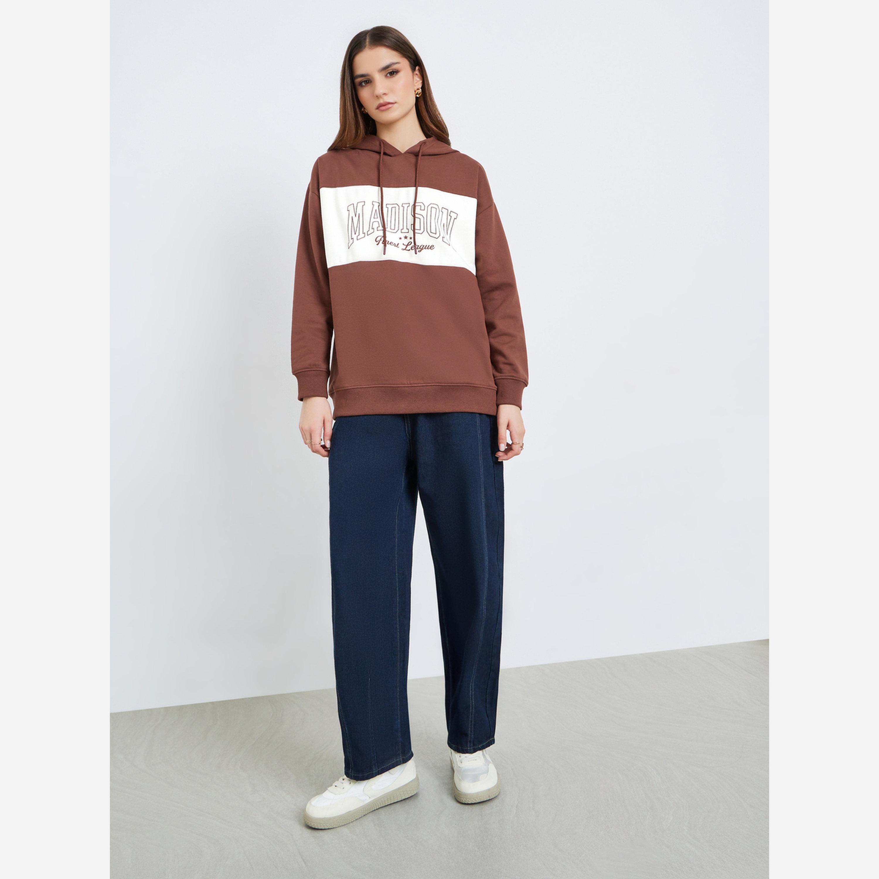 ستايلي - هودي نسائي لون بني قصة عادية وألوان متداخلة-women-clothing-hoodiesandsweatshirts-hoodies-image-2
