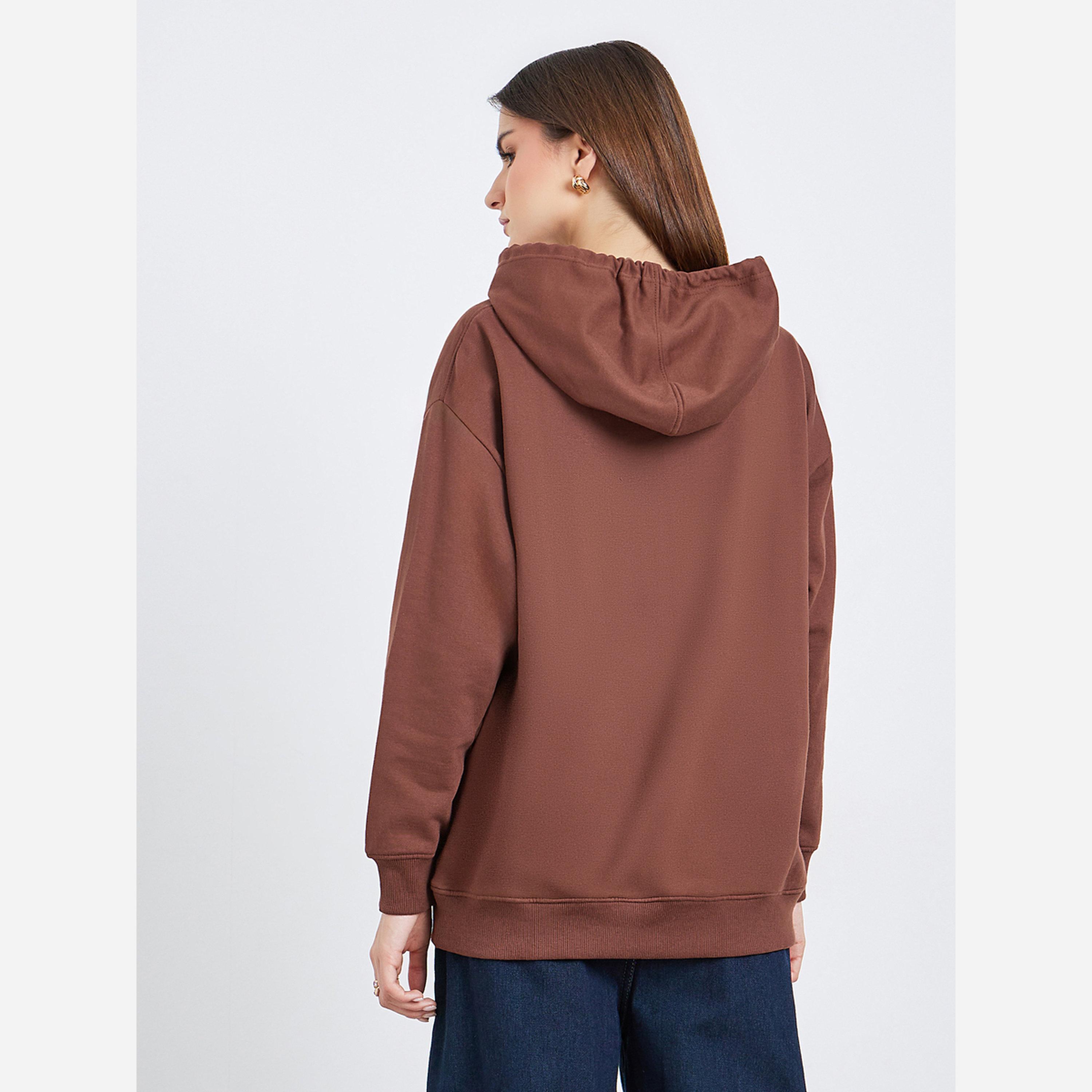 ستايلي - هودي نسائي لون بني قصة عادية وألوان متداخلة-women-clothing-hoodiesandsweatshirts-hoodies-image-5