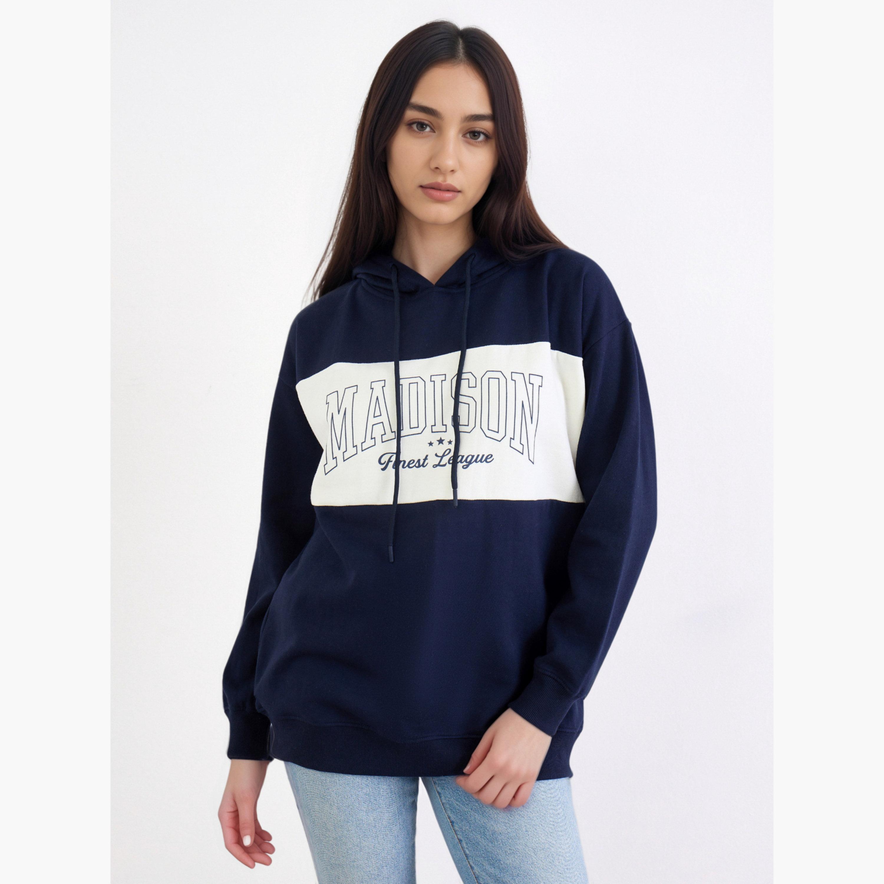 Styli Madison Print Hooded Neck Long Sleeves Women's Hoodie-women-clothing-hoodiesandsweatshirts-hoodies-image-1