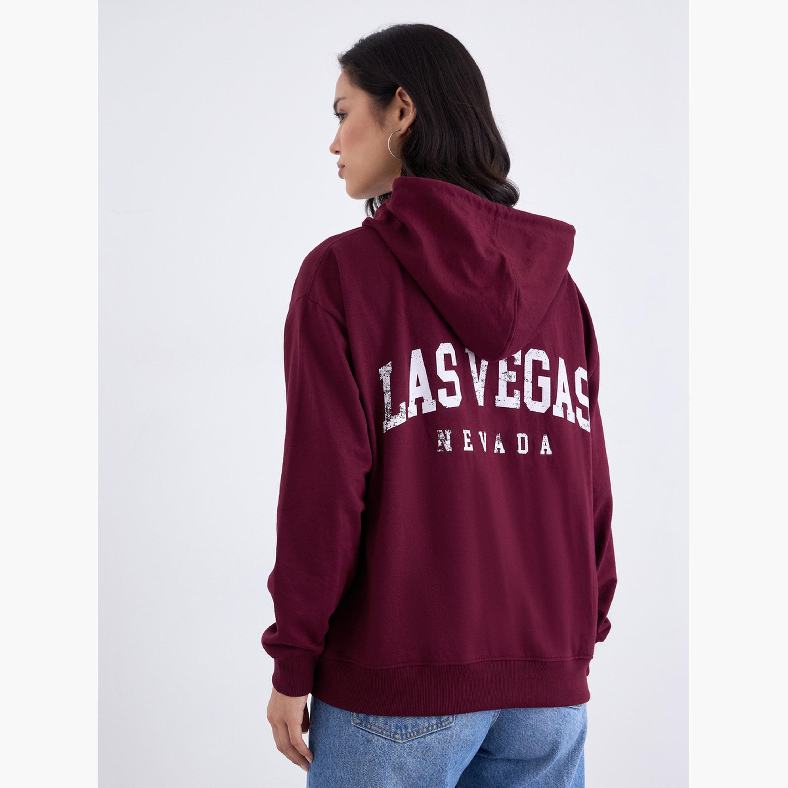 ستايلي - هودي بطبعة لوس أنجلوس بقصّة عادية بلون برغندي-women-clothing-hoodiesandsweatshirts-hoodies-image-5