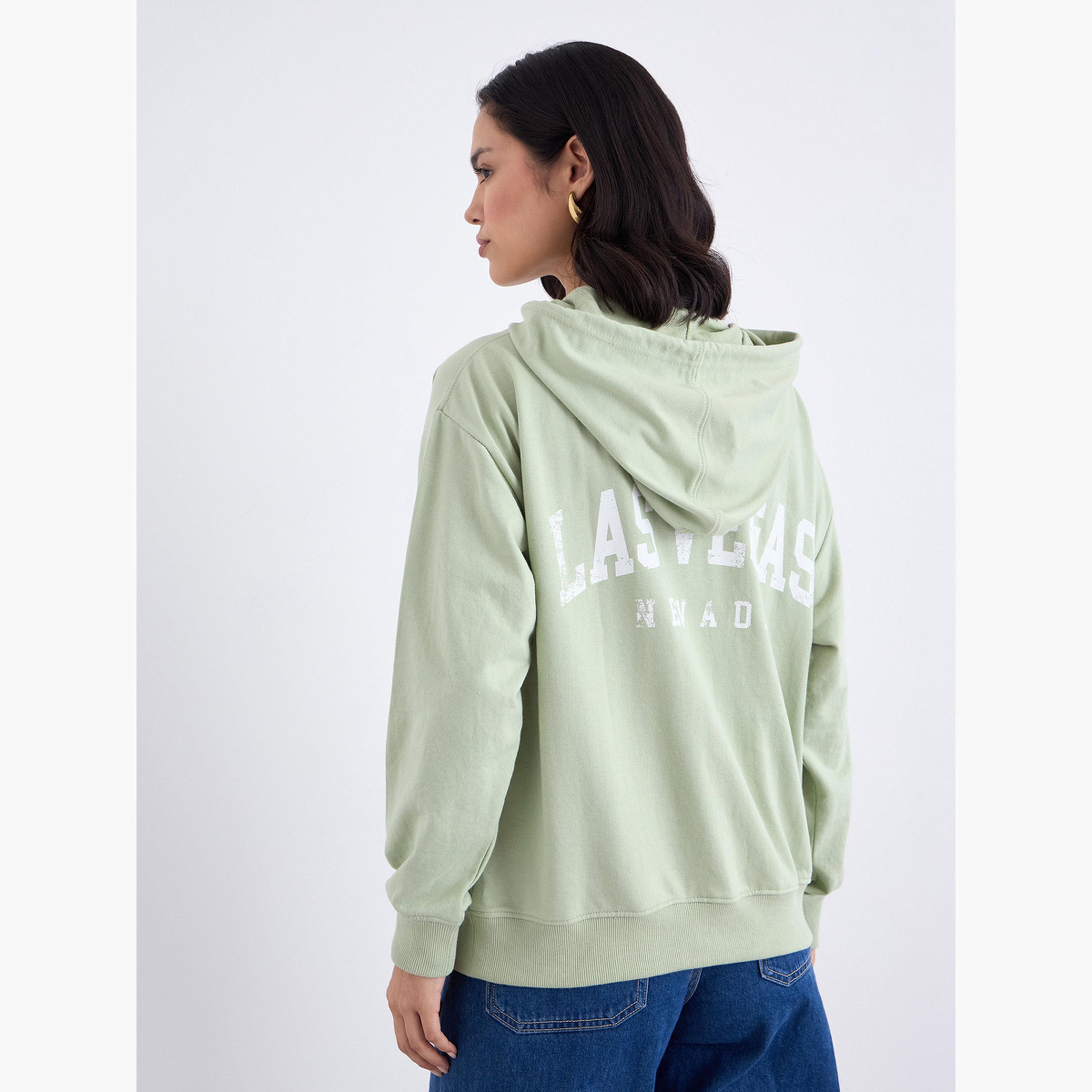 ستايلي - هودي بقصّة عادية طبعة شعار باللون الأخضر للنساء -women-clothing-hoodiesandsweatshirts-hoodies-image-5
