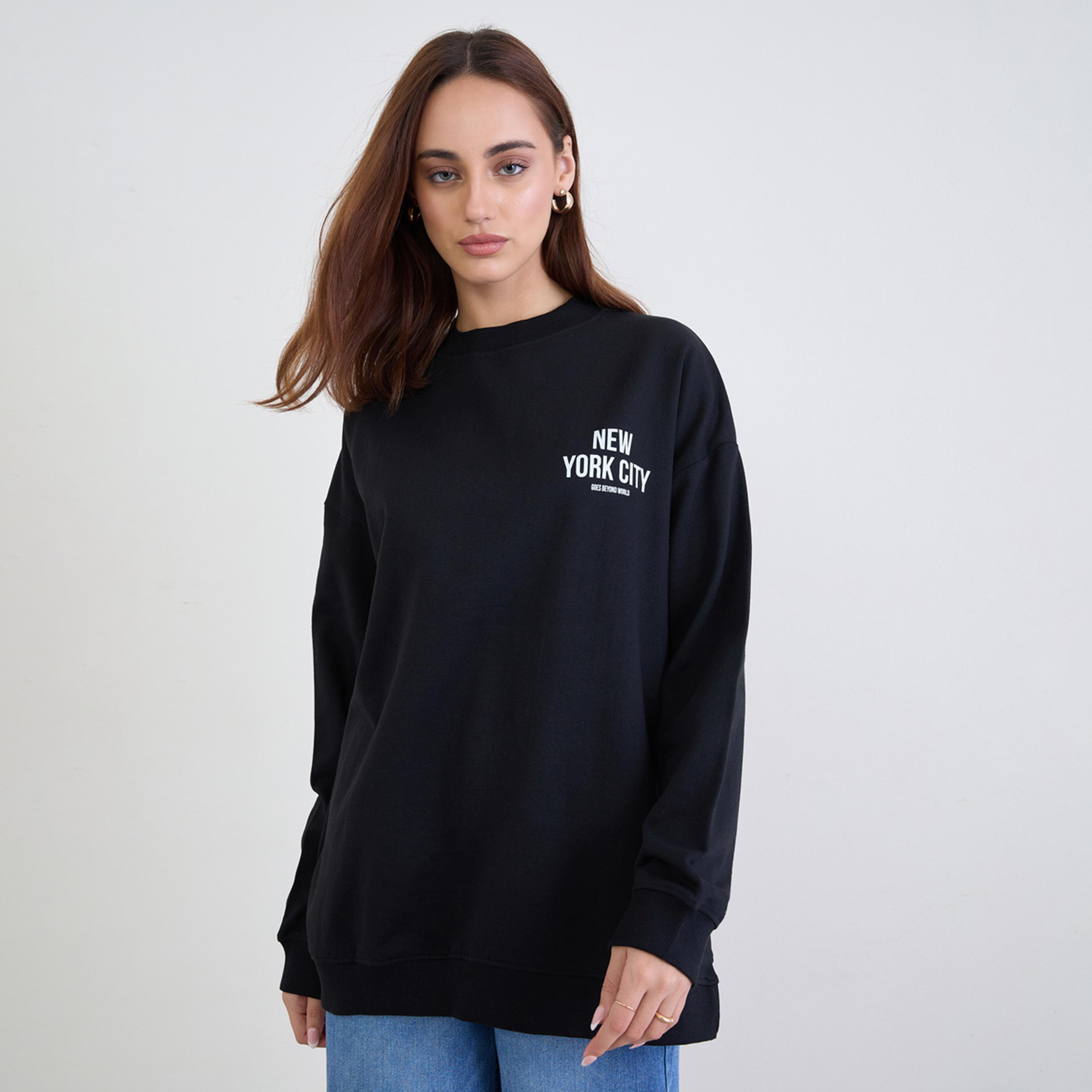 Styli New York City Print Round Neck Long Sleeves Women's Sweatshirt-women-clothing-hoodiesandsweatshirts-sweatshirts-image-1
