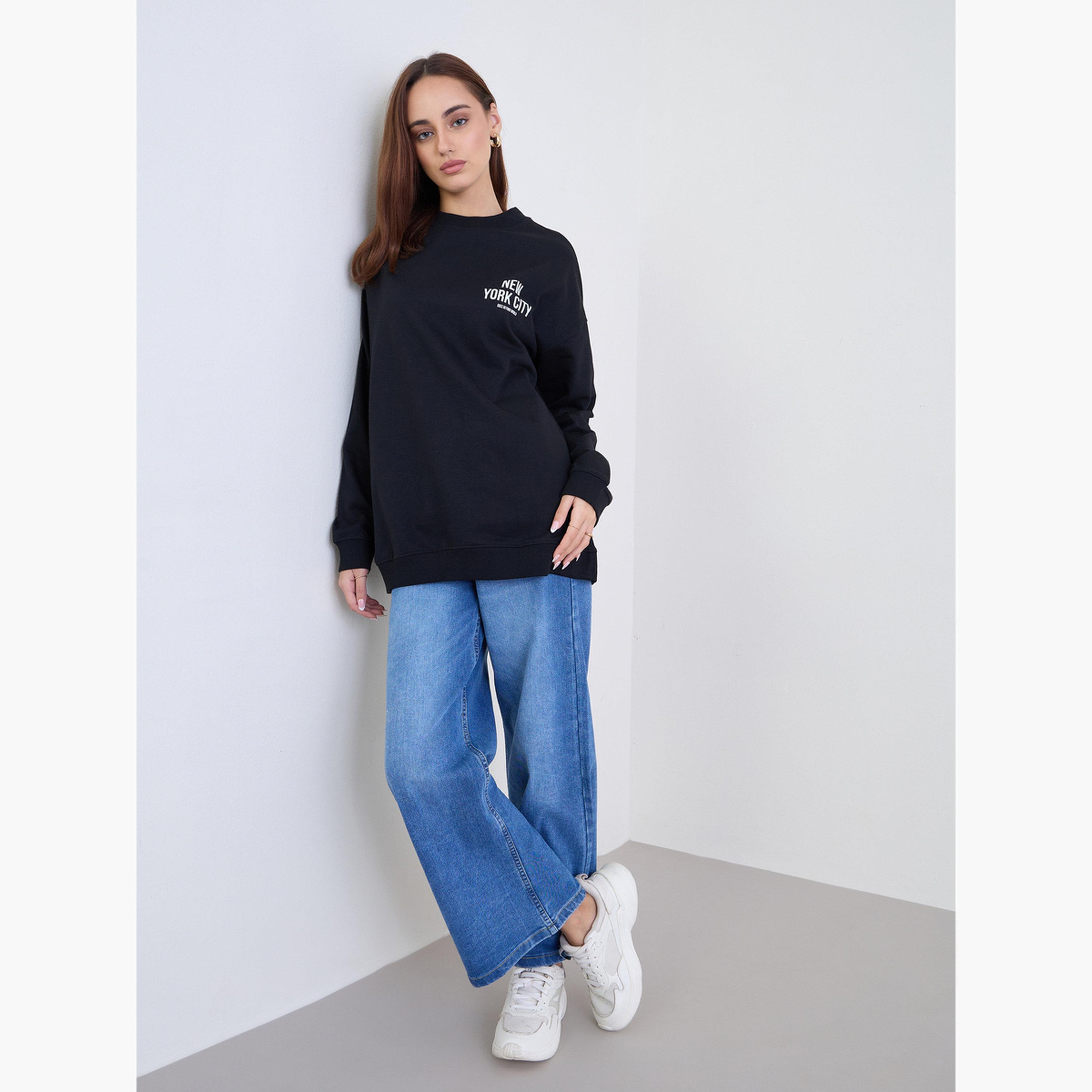 Styli New York City Print Round Neck Long Sleeves Women's Sweatshirt-women-clothing-hoodiesandsweatshirts-sweatshirts-image-2