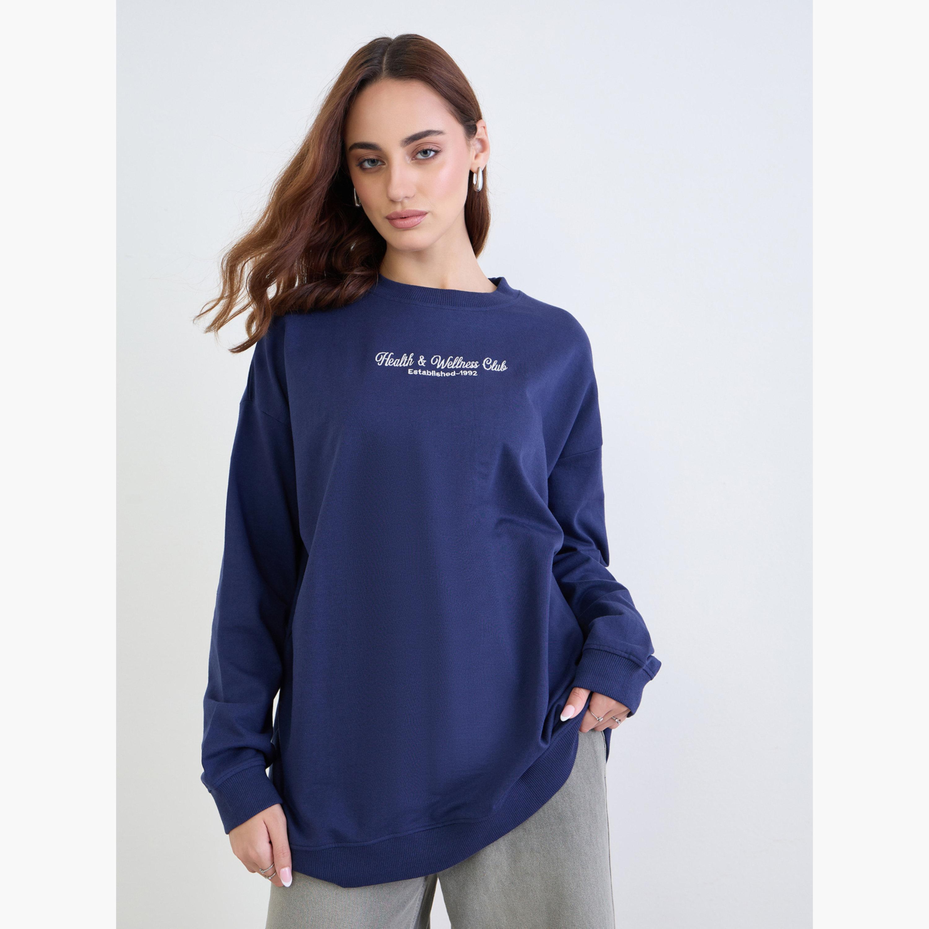 Styli Embroidered Round Neck Long Sleeves Women's Sweatshirt-women-clothing-hoodiesandsweatshirts-sweatshirts-image-1