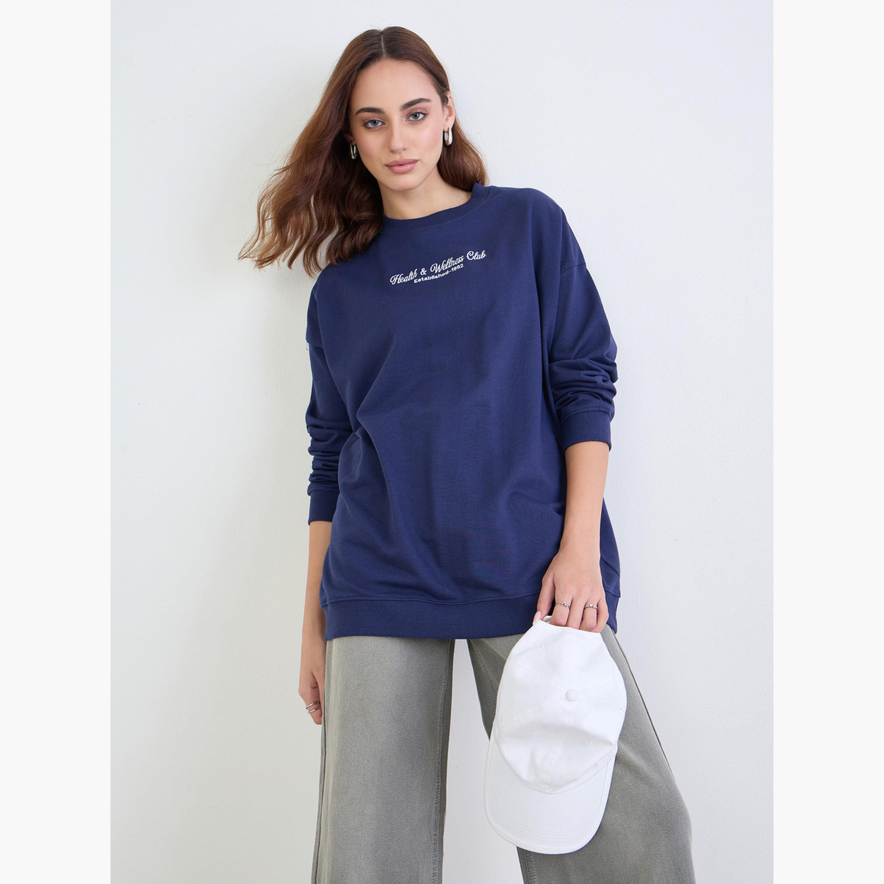 Styli Embroidered Round Neck Long Sleeves Women's Sweatshirt-women-clothing-hoodiesandsweatshirts-sweatshirts-image-3