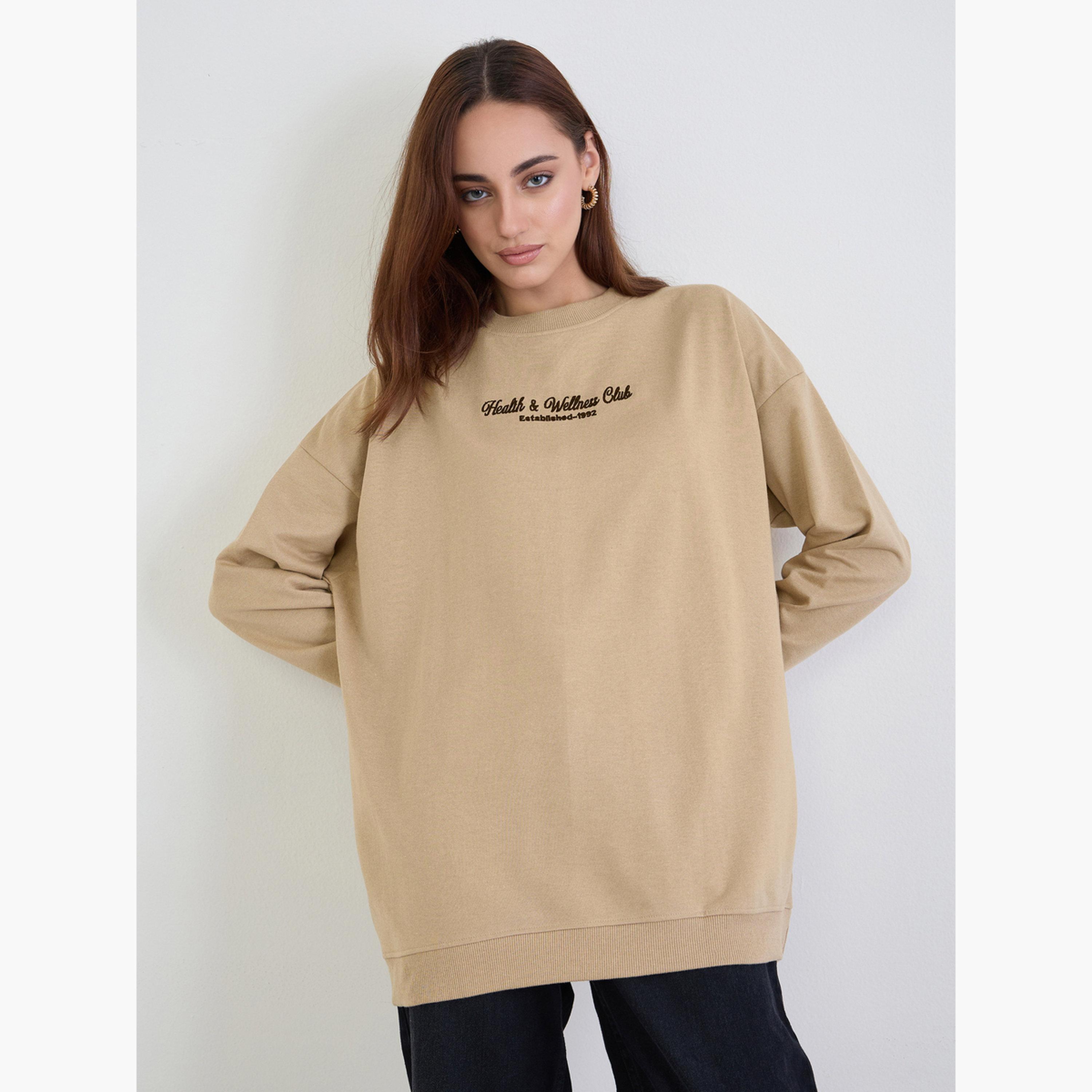 Styli Embroidered Round Neck Long Sleeves Women's Sweatshirt-women-clothing-hoodiesandsweatshirts-sweatshirts-image-1